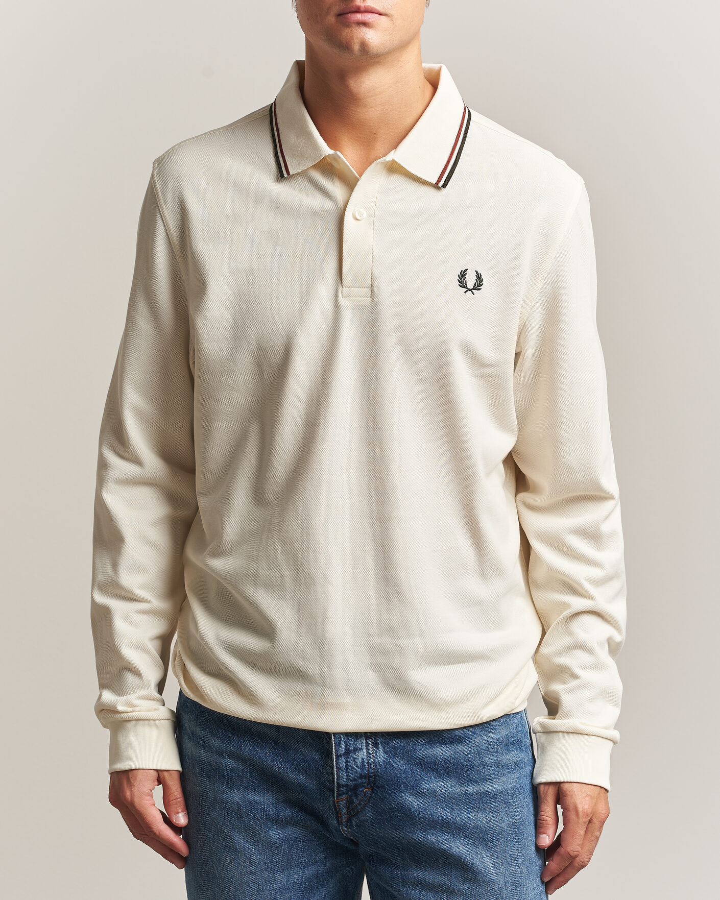 Hombres | Polos | Fred Perry | Twin Tipped Long Sleeve Polo Shirt Ecru