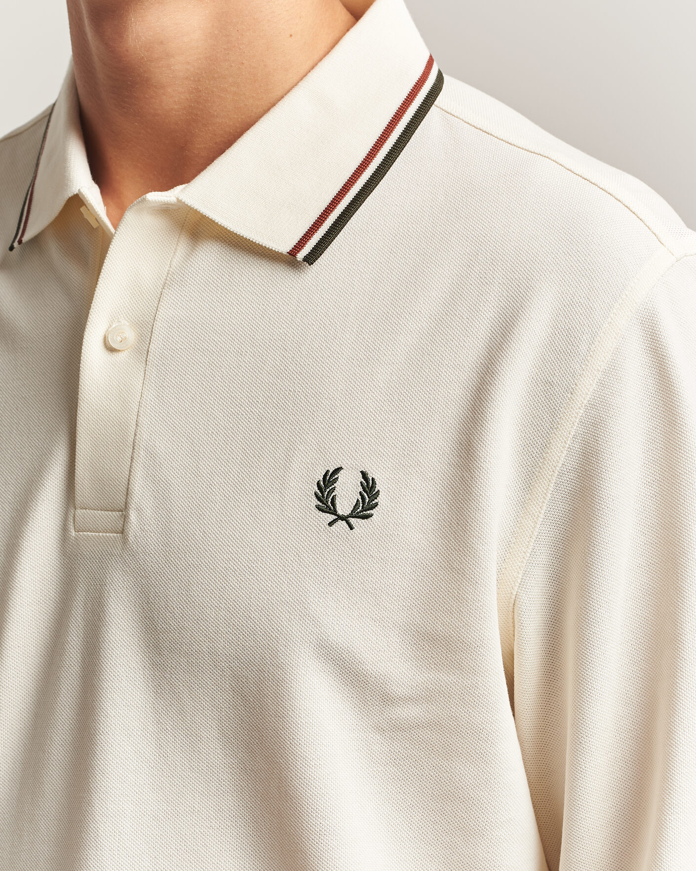 Hombres | Polos | Fred Perry | Twin Tipped Long Sleeve Polo Shirt Ecru