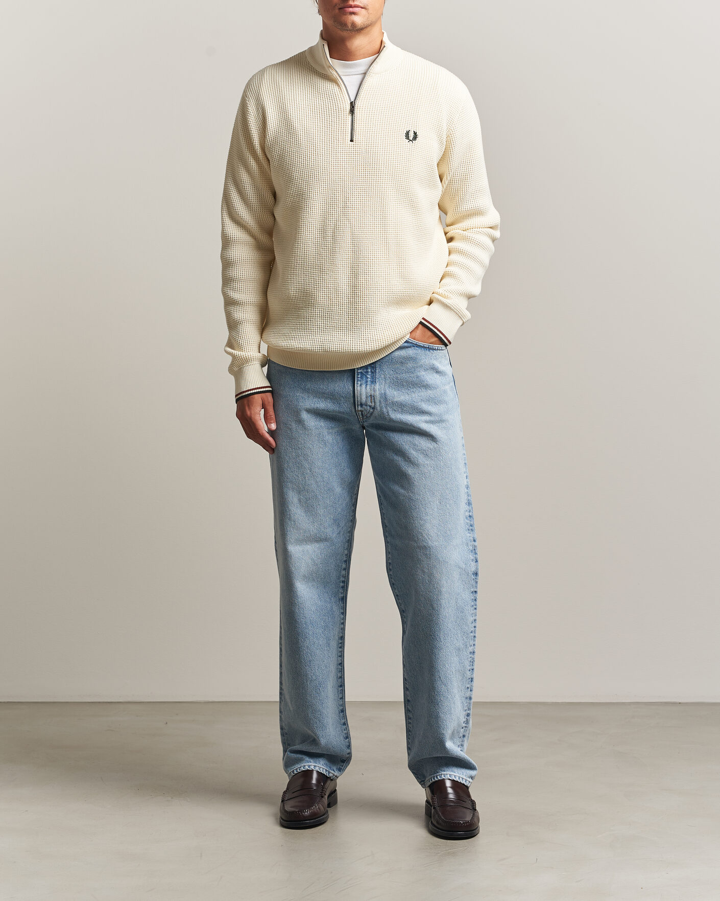 Hombres | Jerséis y prendas de punto | Fred Perry | Waffle Stitch Half Zip Ecru
