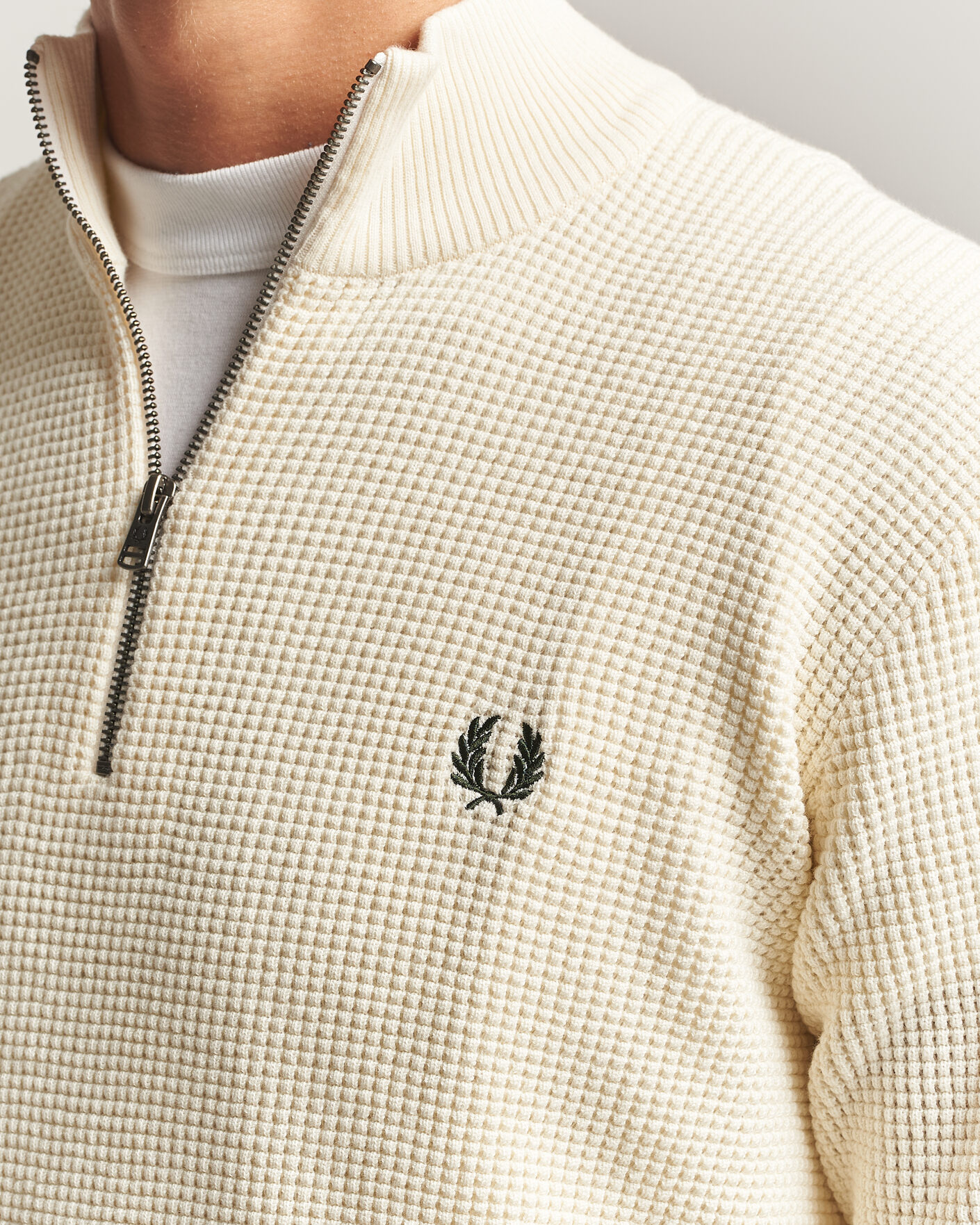 Hombres | Jerséis y prendas de punto | Fred Perry | Waffle Stitch Half Zip Ecru