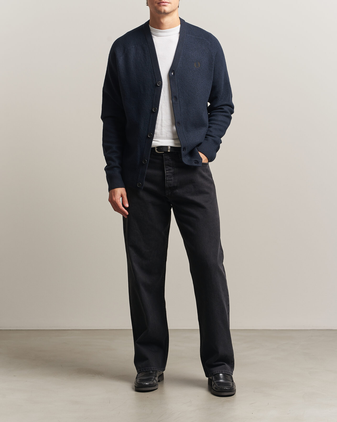 Hombres | Jerséis y prendas de punto | Fred Perry | Wool Saddle Sleeve Cardigan Navy