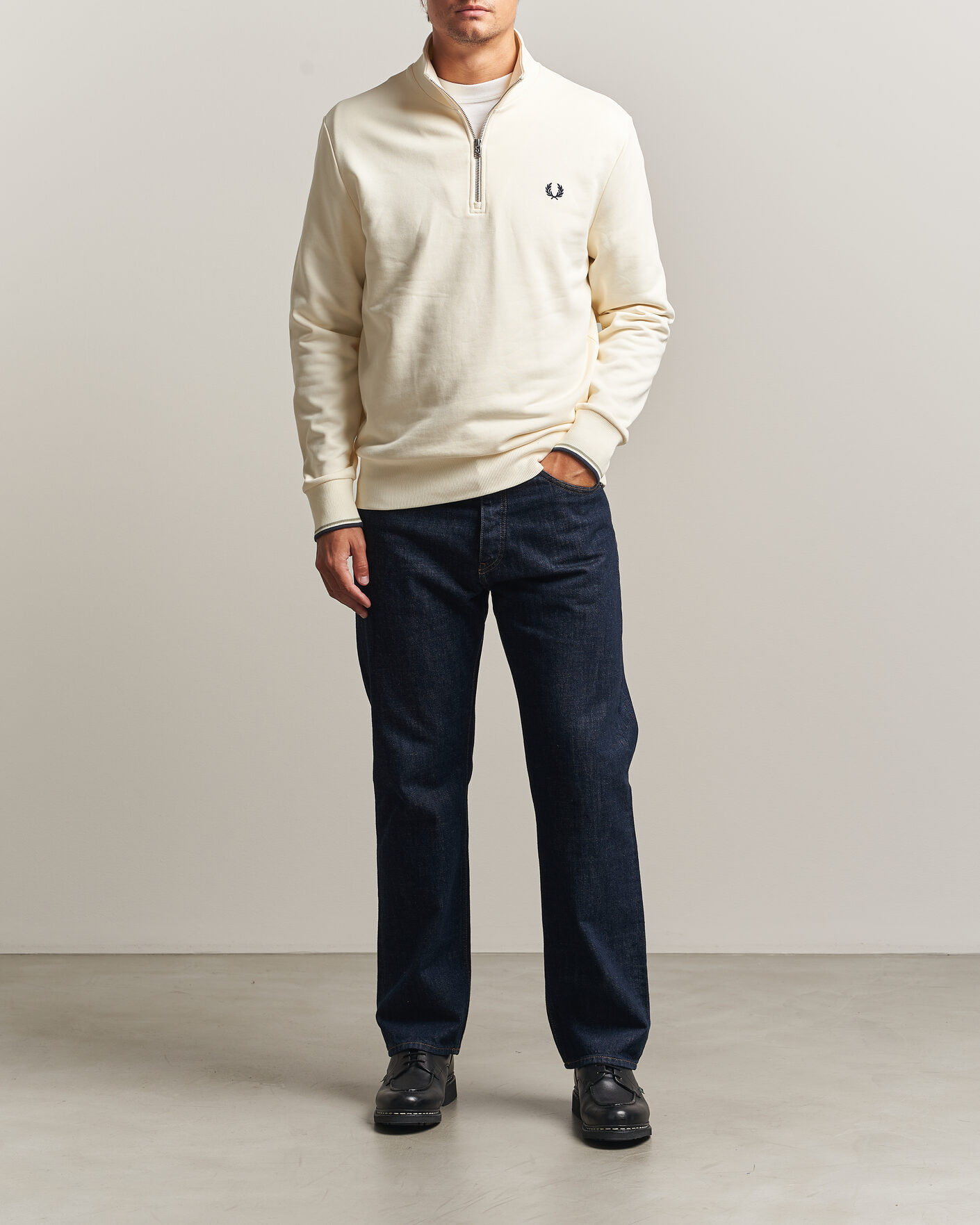 Hombres | Jerséis y prendas de punto | Fred Perry | Half Zip Sweatshirt Ecru