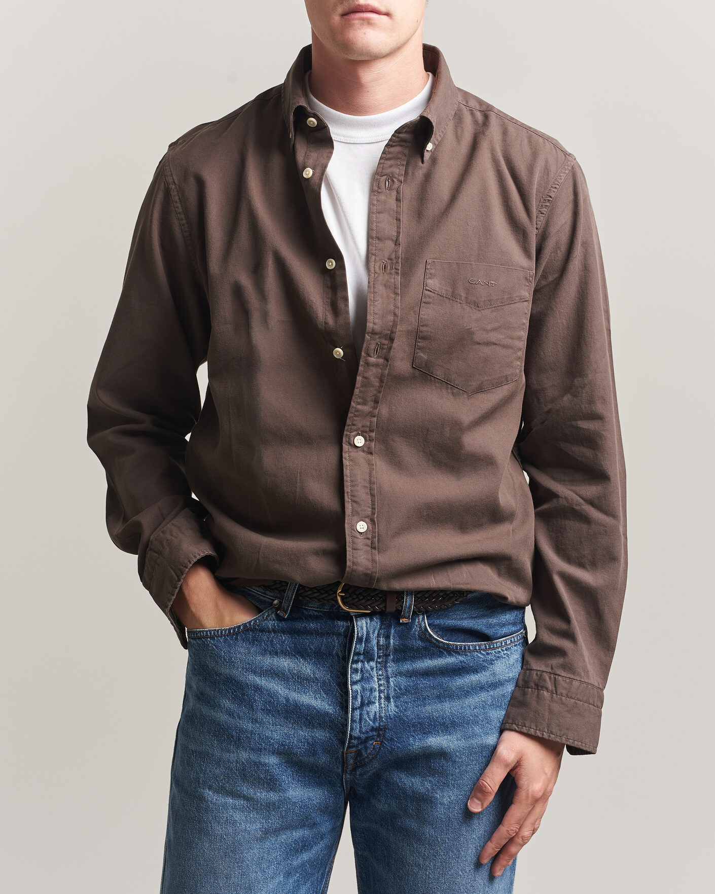 Hombres | Camisas | Gant | Regular Fit Garment Dyed Twill Shirt Shadow Brown