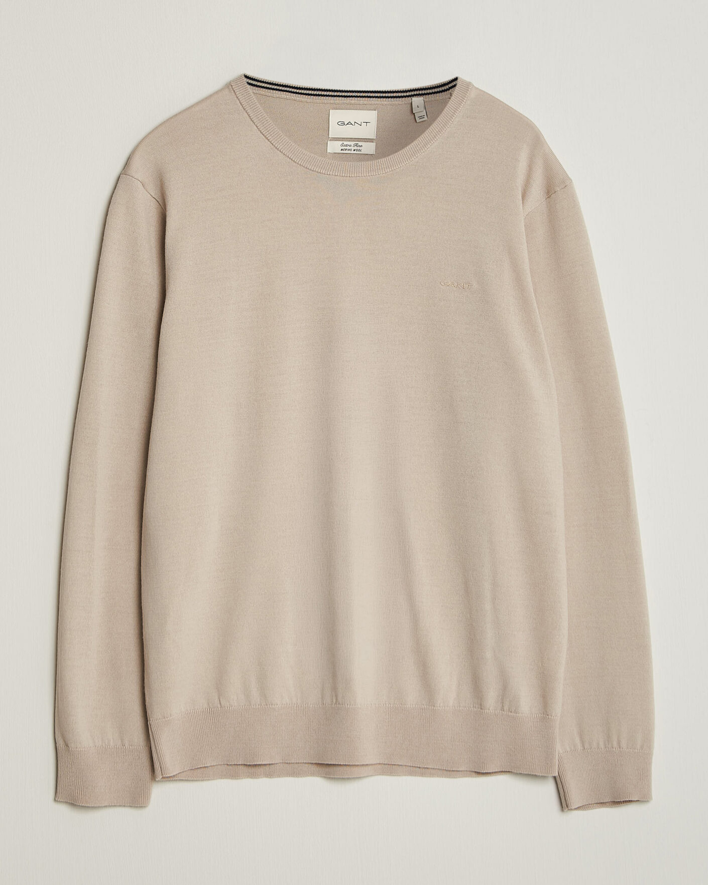 Hombres | Jerséis y prendas de punto | Gant | Extrafine Merino Knitted Crew Neck Clay Beige