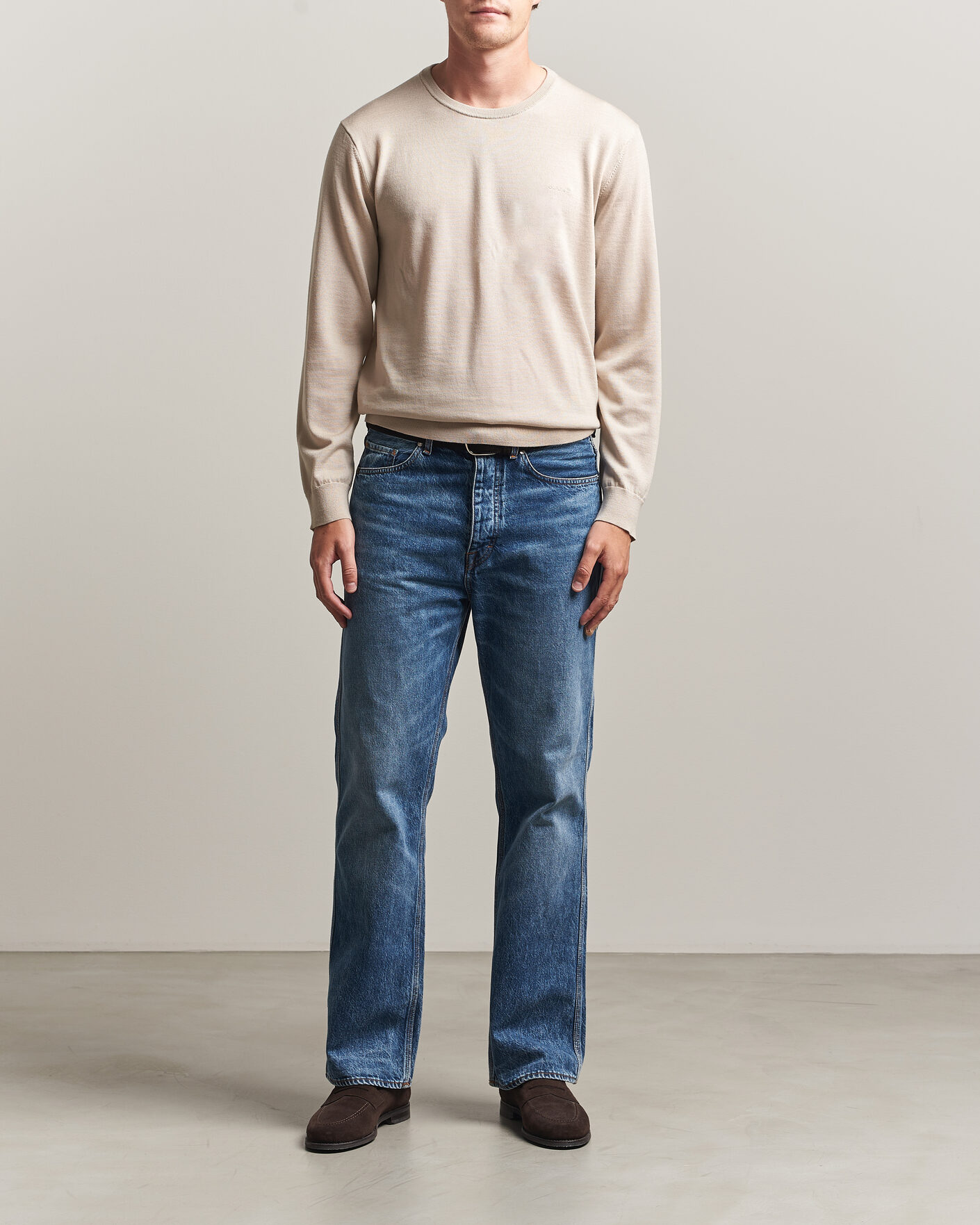 Hombres | Jerséis y prendas de punto | Gant | Extrafine Merino Knitted Crew Neck Clay Beige