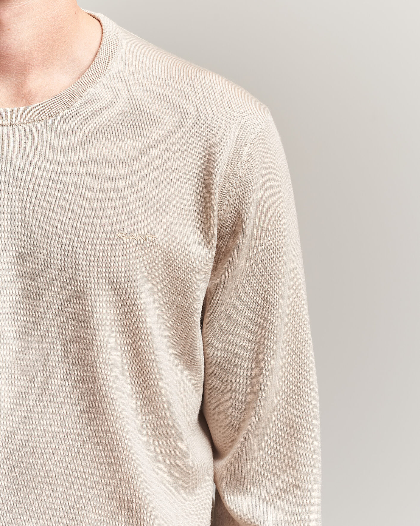 Hombres | Jerséis y prendas de punto | Gant | Extrafine Merino Knitted Crew Neck Clay Beige