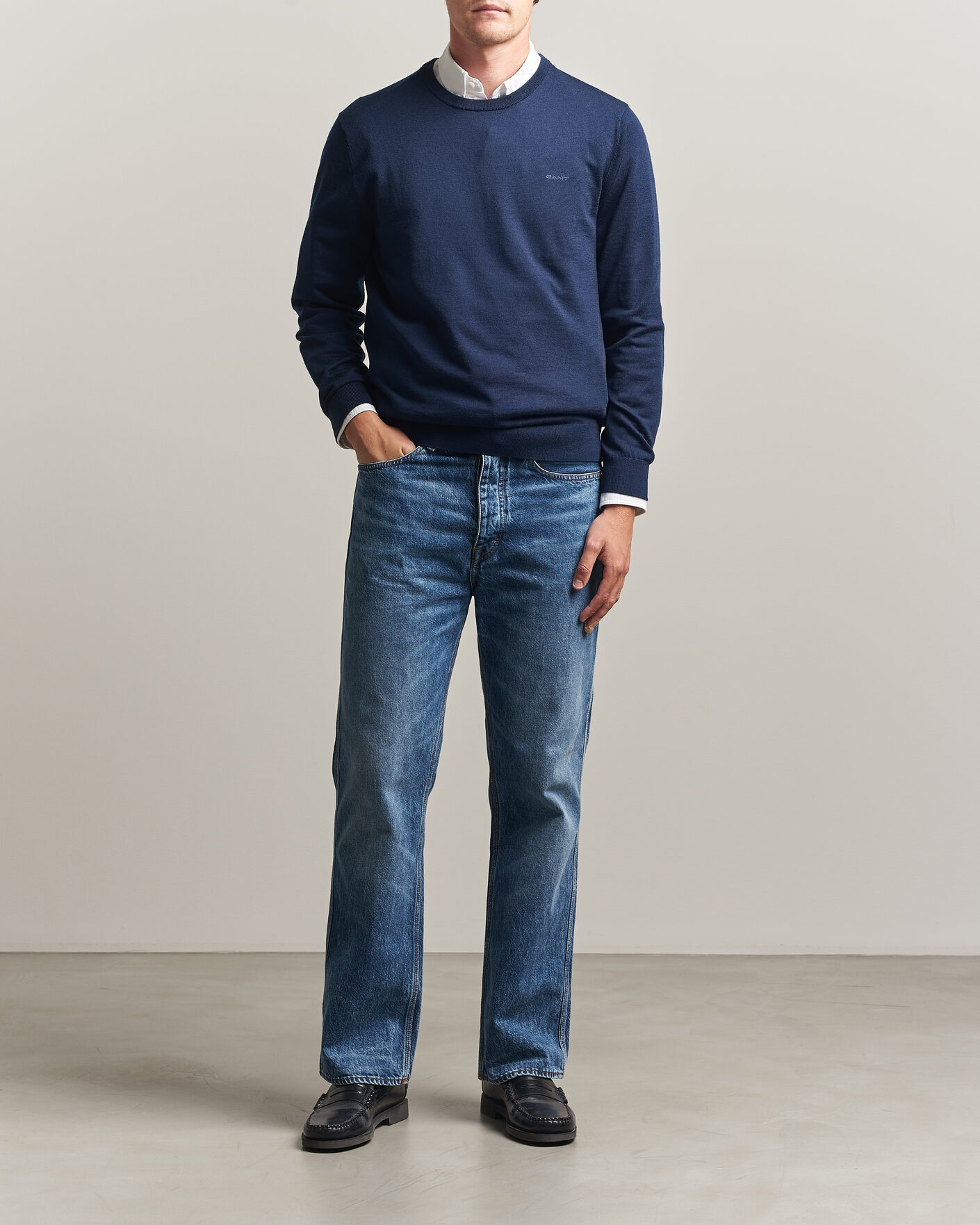 Hombres | Jerséis y prendas de punto | Gant | Extrafine Merino Knitted Crew Neck Marine
