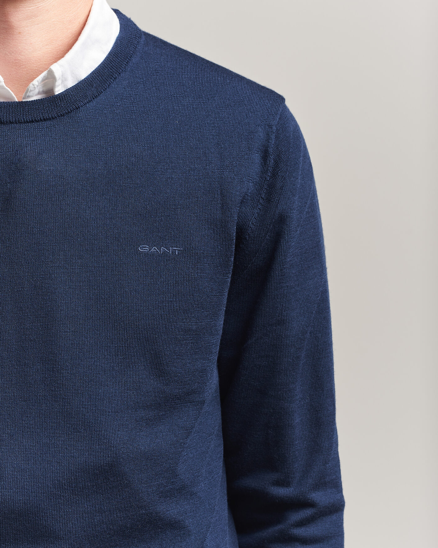 Hombres | Jerséis y prendas de punto | Gant | Extrafine Merino Knitted Crew Neck Marine