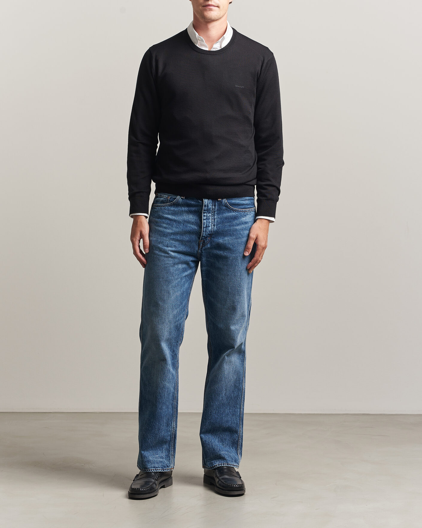 Hombres | Jerséis y prendas de punto | Gant | Extrafine Merino Knitted Crew Neck Black