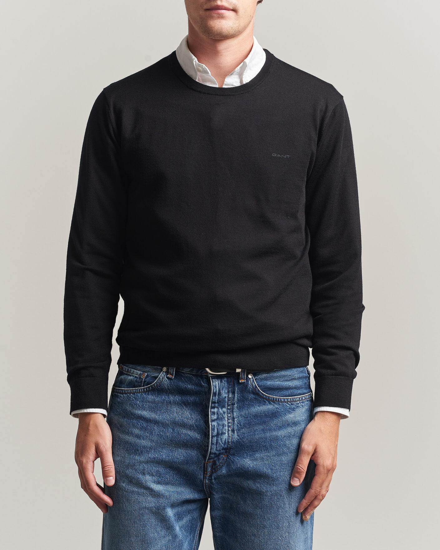 Hombres | Jerséis y prendas de punto | Gant | Extrafine Merino Knitted Crew Neck Black