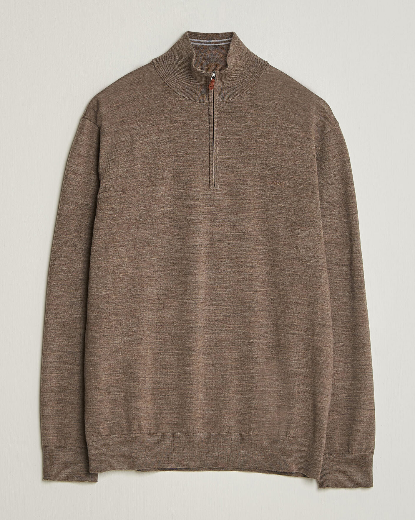 Hombres | Jerséis y prendas de punto | Gant | Extrafine Merino Knitted Half Zip Dark Hazelnut Melange
