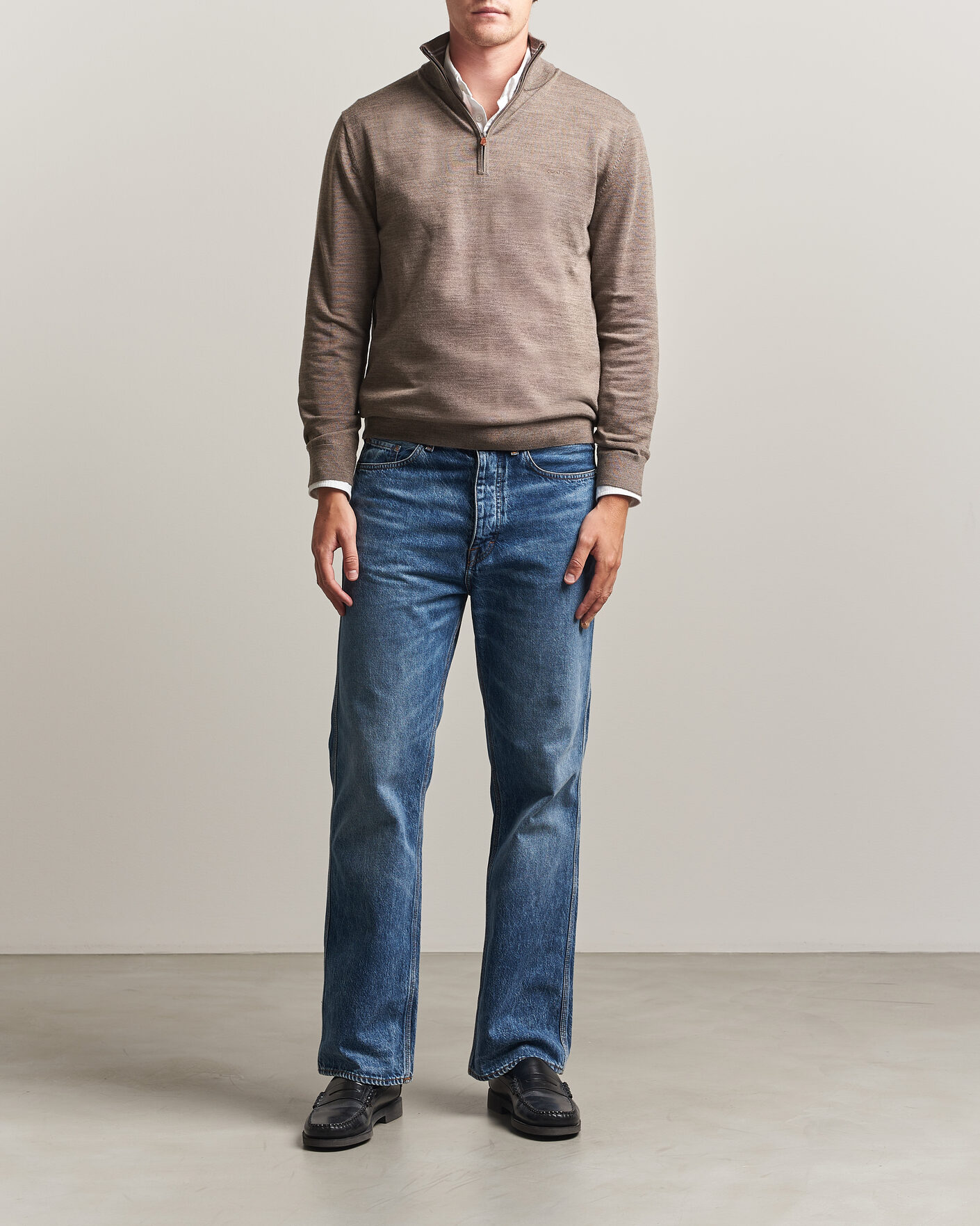 Hombres | Jerséis y prendas de punto | Gant | Extrafine Merino Knitted Half Zip Dark Hazelnut Melange