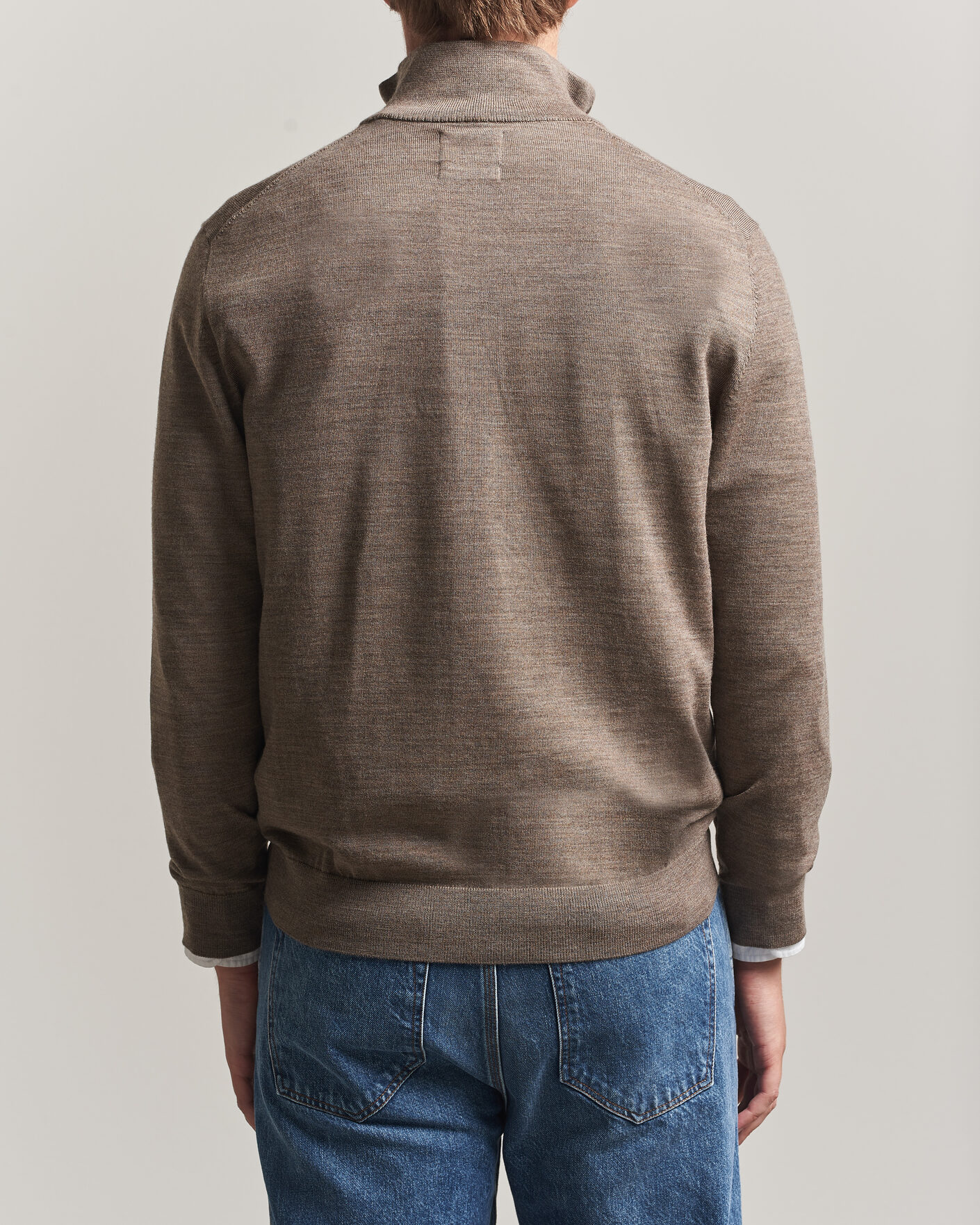 Hombres | Jerséis y prendas de punto | Gant | Extrafine Merino Knitted Half Zip Dark Hazelnut Melange