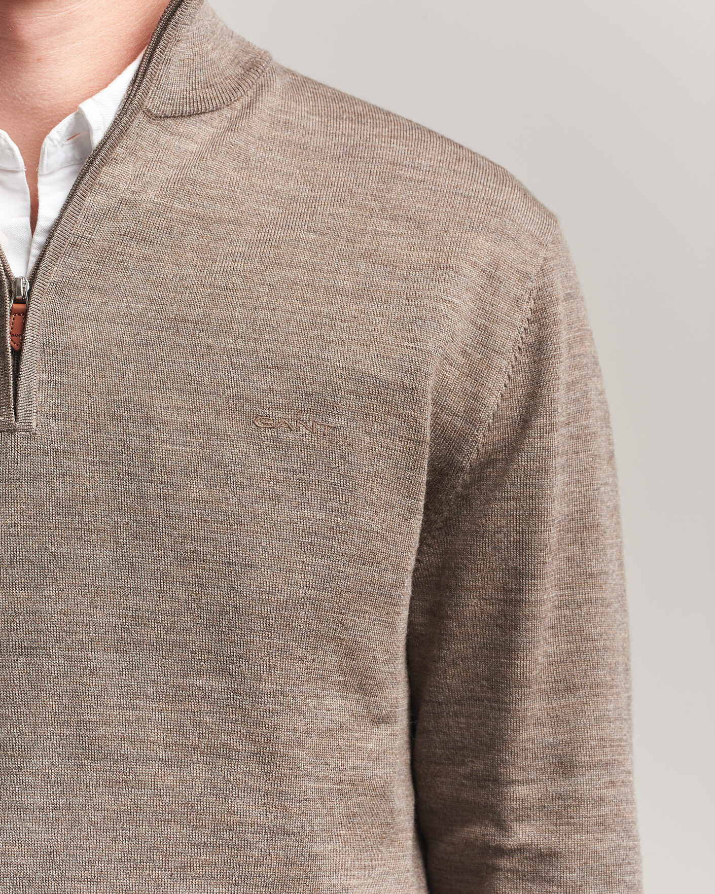 Hombres | Jerséis y prendas de punto | Gant | Extrafine Merino Knitted Half Zip Dark Hazelnut Melange