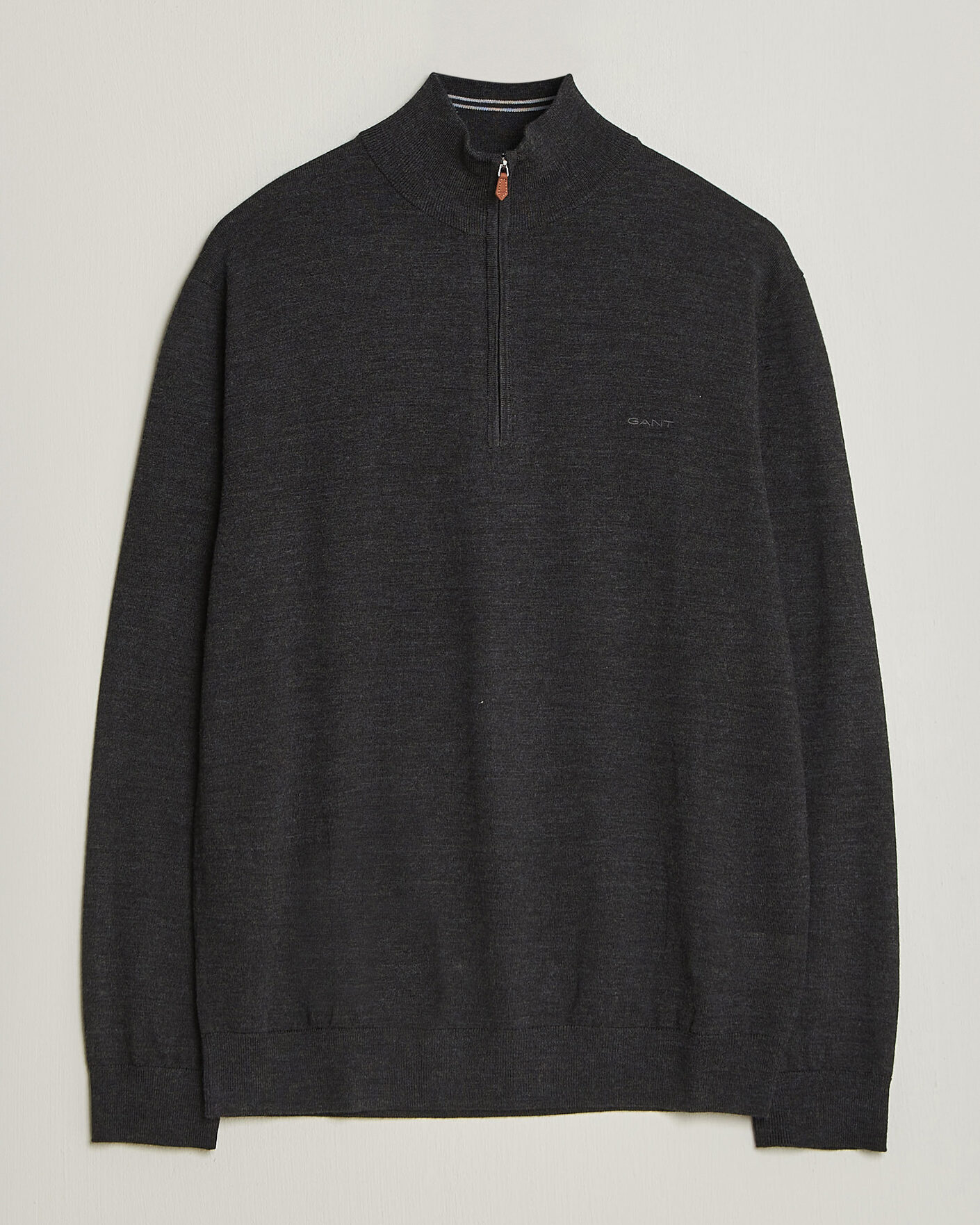 Hombres | Jerséis y prendas de punto | Gant | Extrafine Merino Knitted Half Zip Dark Charcoal Melange