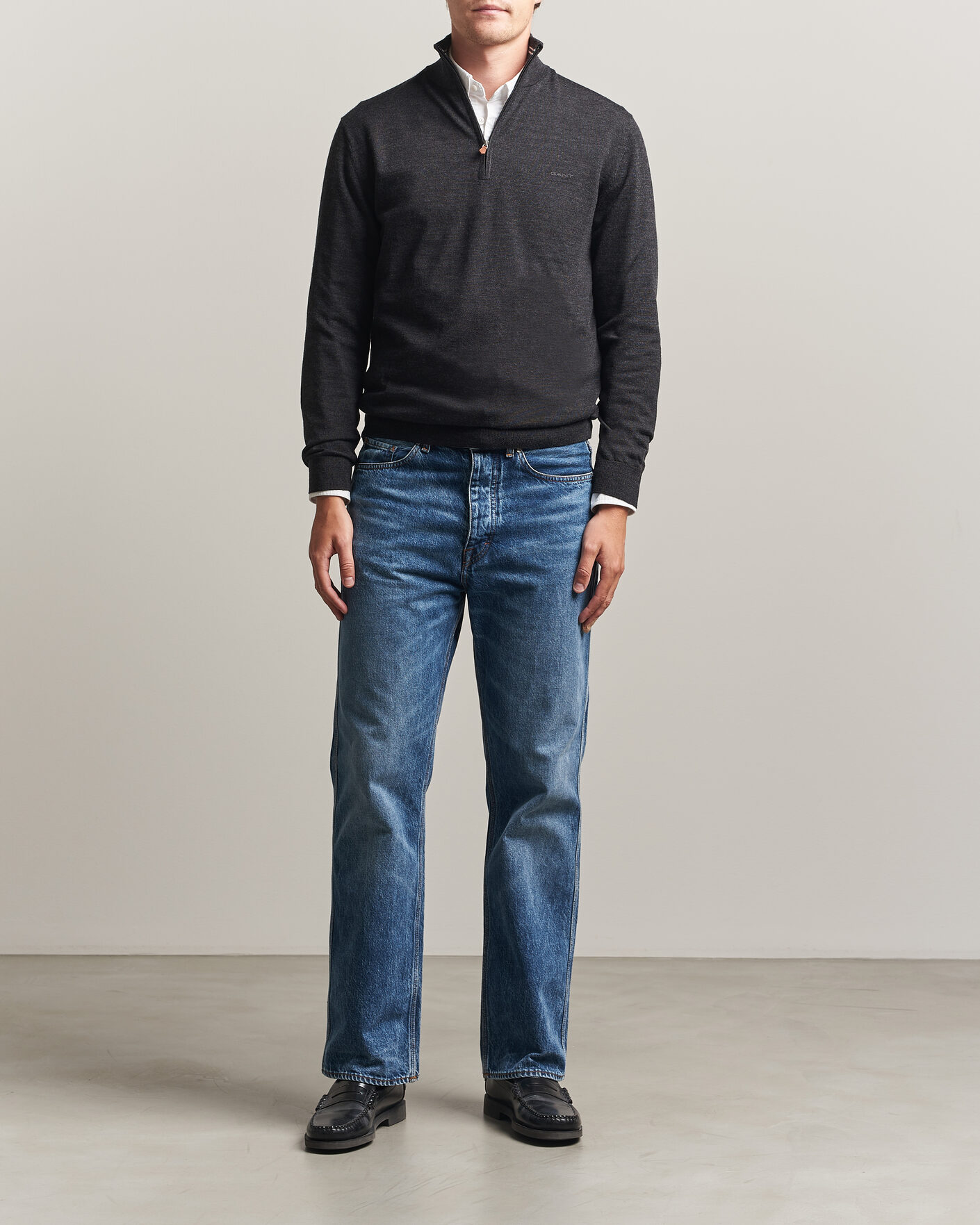 Hombres | Jerséis y prendas de punto | Gant | Extrafine Merino Knitted Half Zip Dark Charcoal Melange