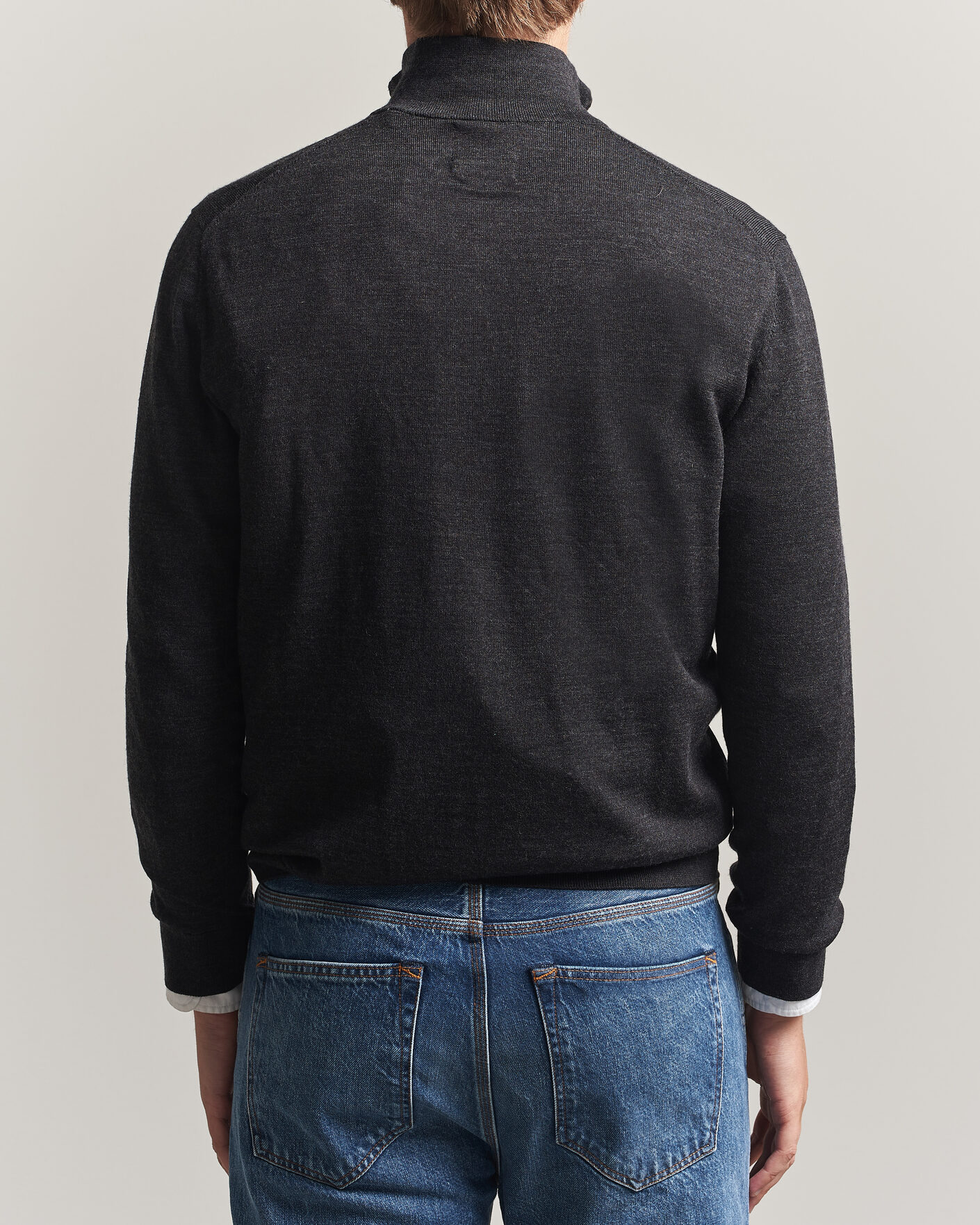 Hombres | Jerséis y prendas de punto | Gant | Extrafine Merino Knitted Half Zip Dark Charcoal Melange