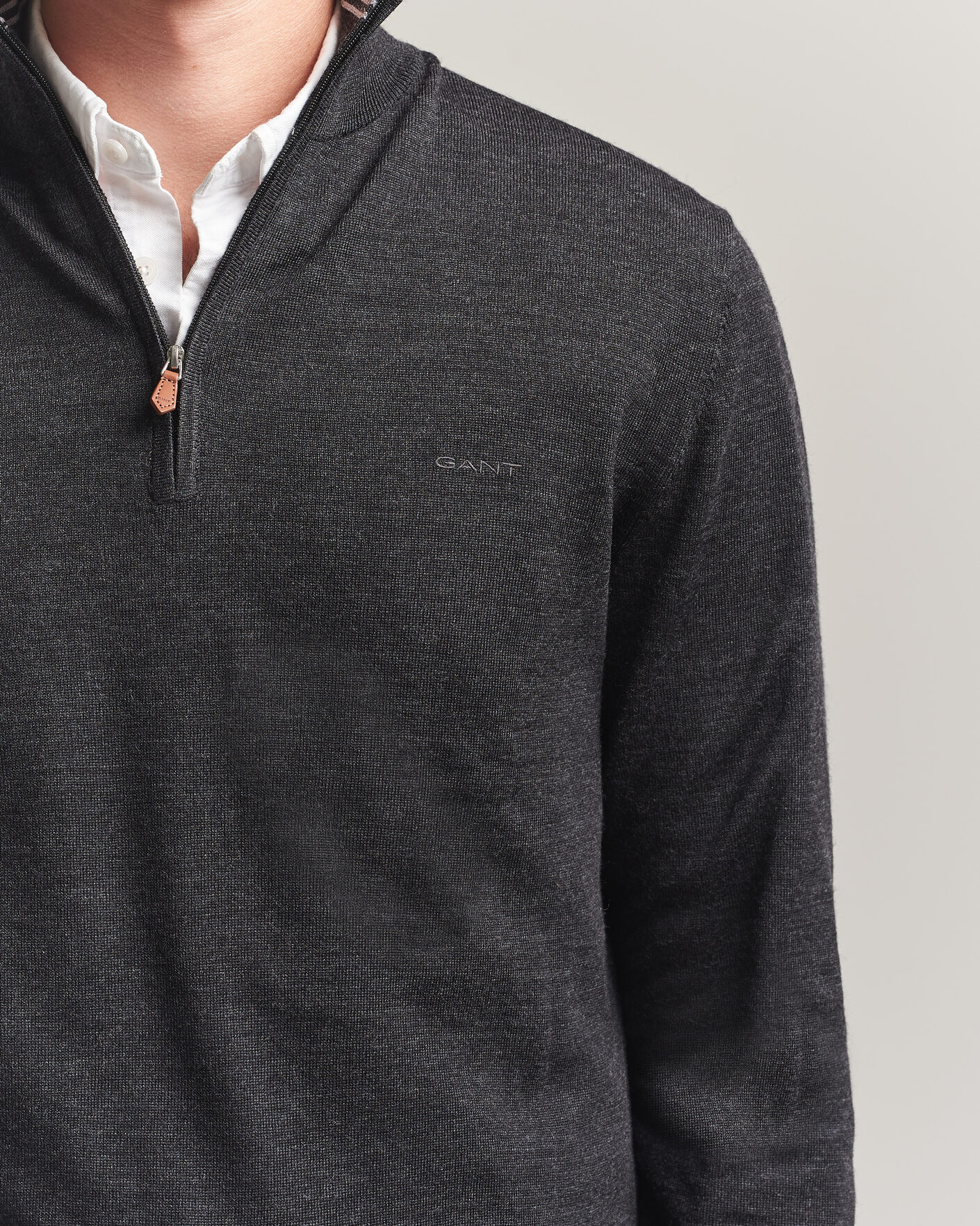 Hombres | Jerséis y prendas de punto | Gant | Extrafine Merino Knitted Half Zip Dark Charcoal Melange