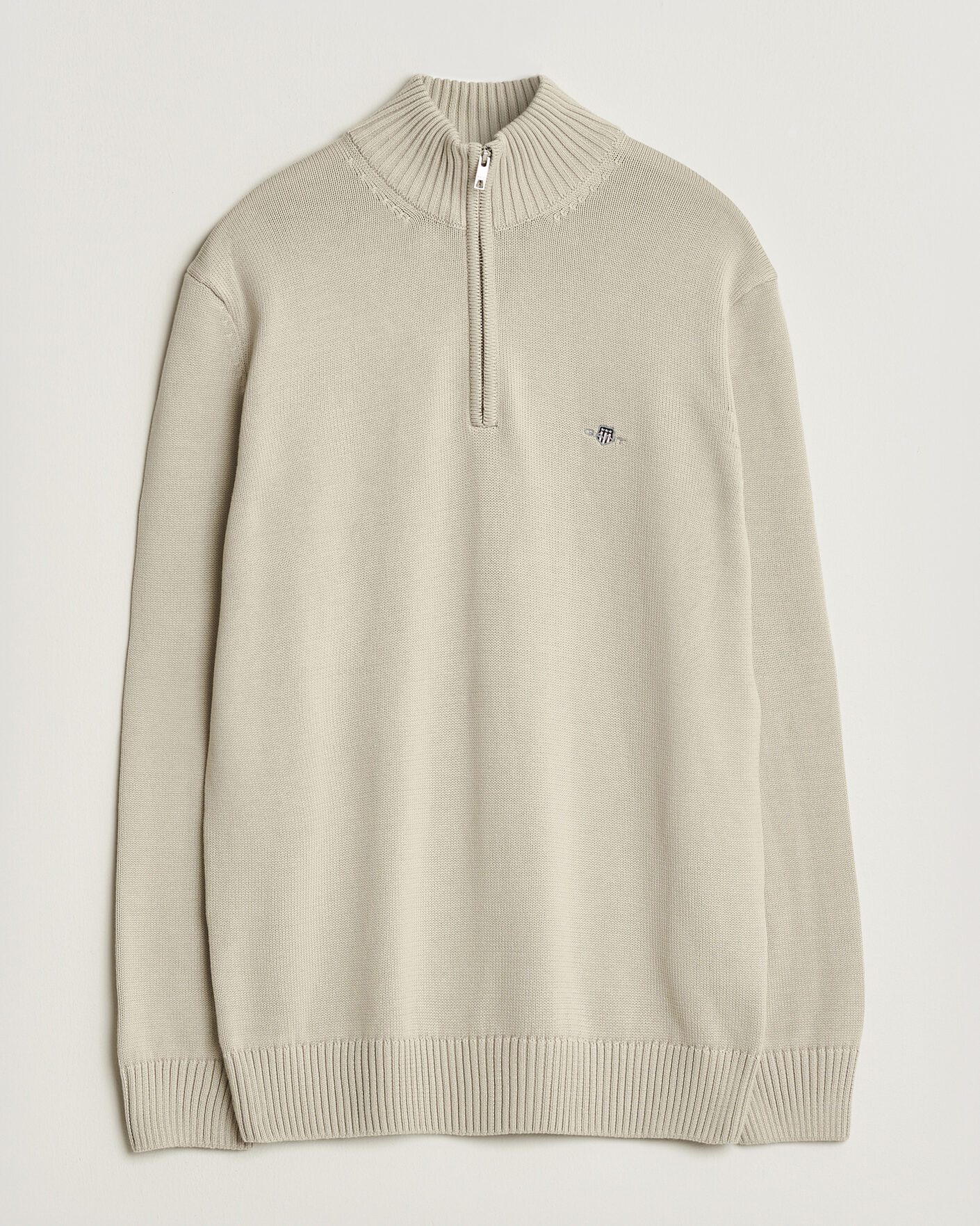 Hombres | Jerséis y prendas de punto | Gant | Casual Cotton Knitted Half Zip Clay Beige