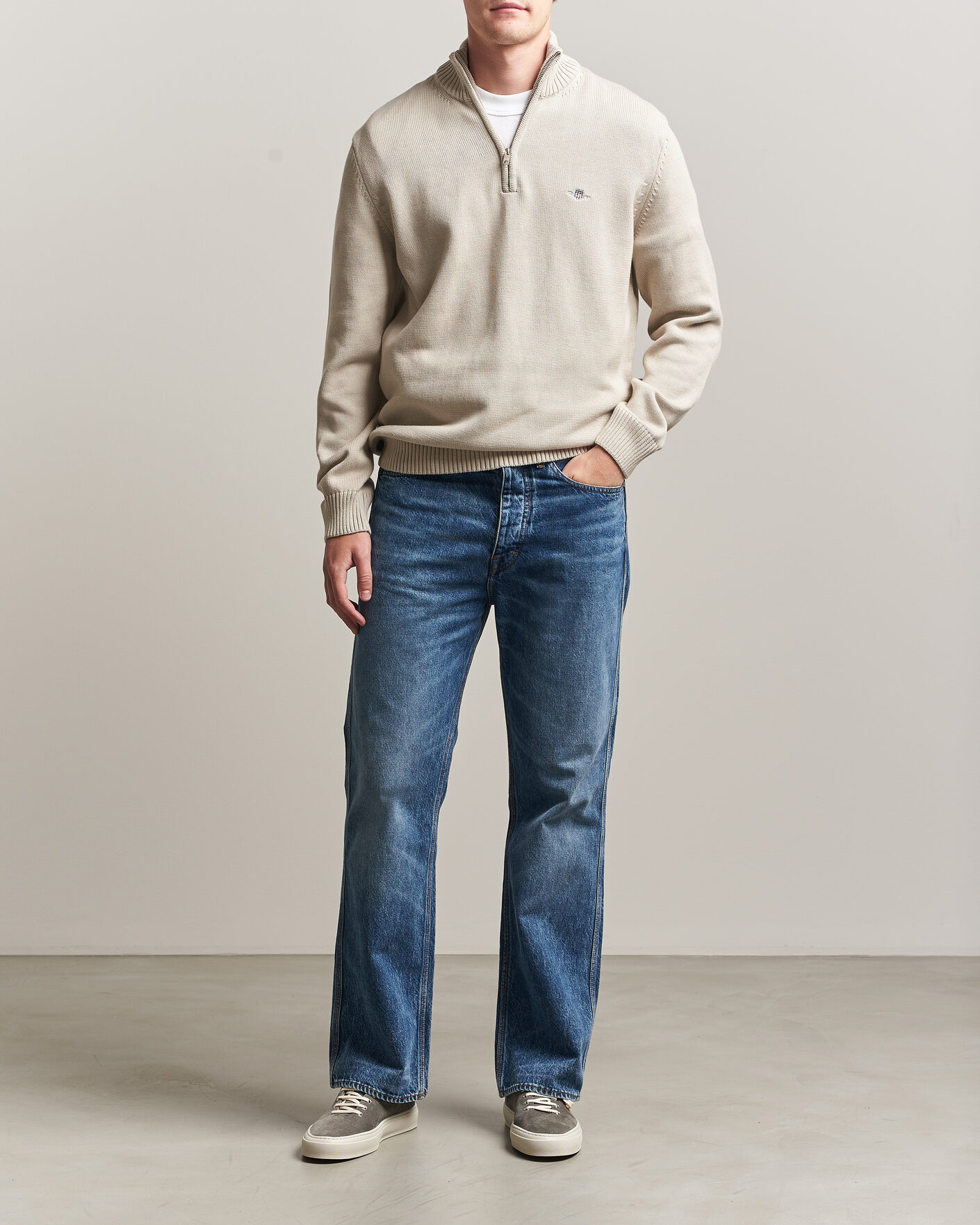 Hombres | Jerséis y prendas de punto | Gant | Casual Cotton Knitted Half Zip Clay Beige