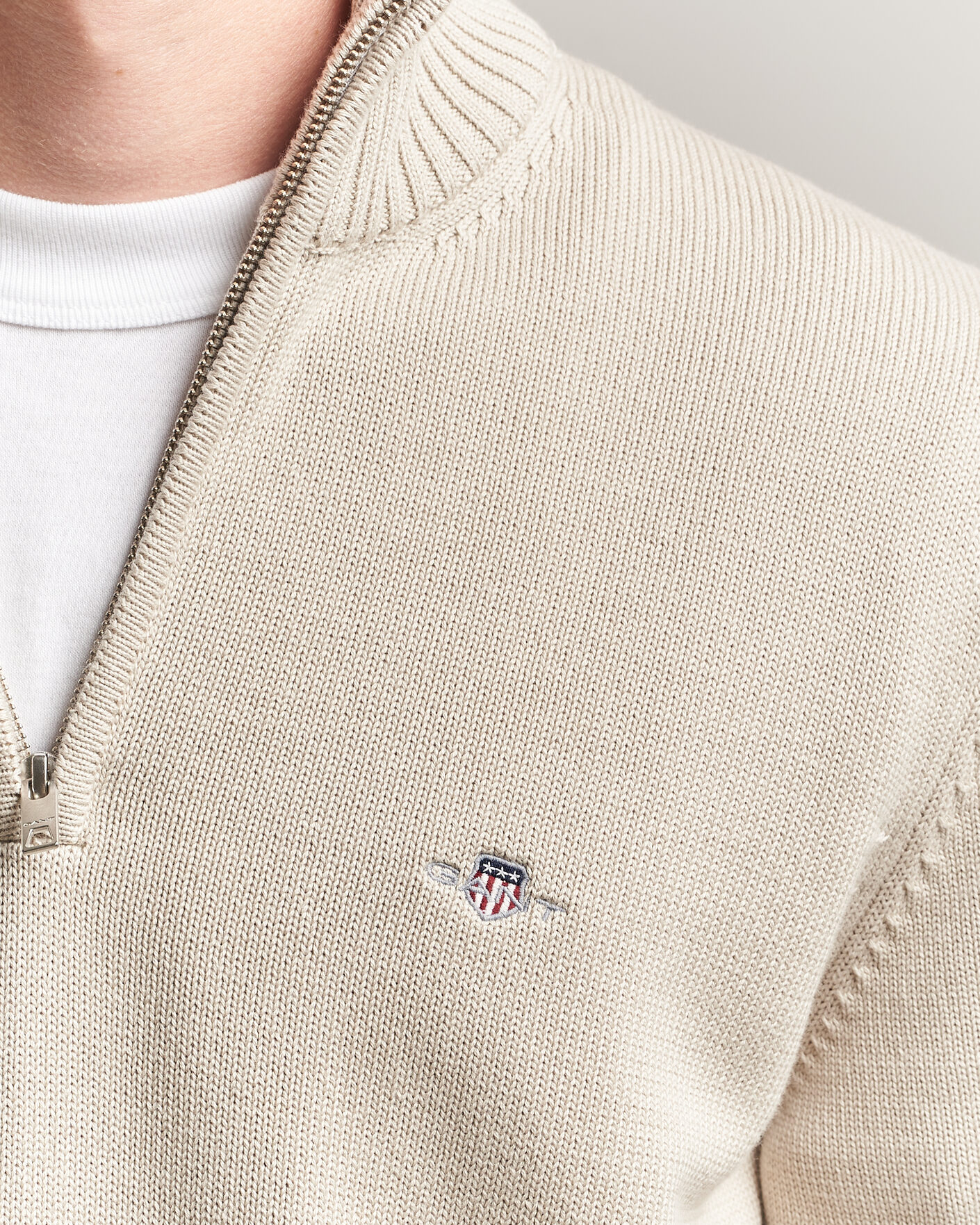 Hombres | Jerséis y prendas de punto | Gant | Casual Cotton Knitted Half Zip Clay Beige