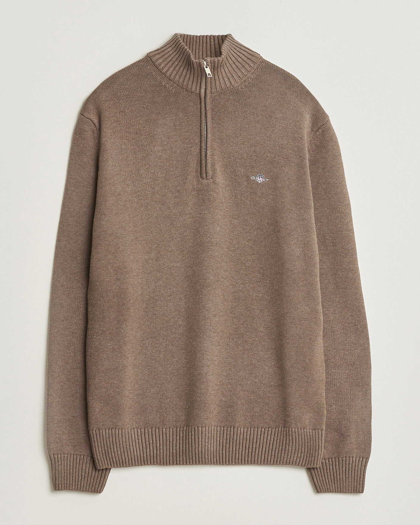 Hombres | Jerséis y prendas de punto | Gant | Casual Cotton Knitted Half Zip Dark Hazelnut Melange