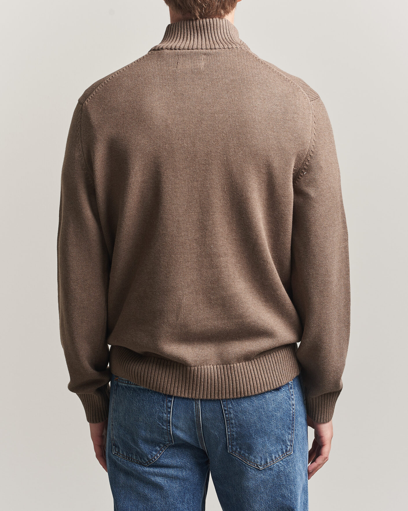 Hombres | Jerséis y prendas de punto | Gant | Casual Cotton Knitted Half Zip Dark Hazelnut Melange