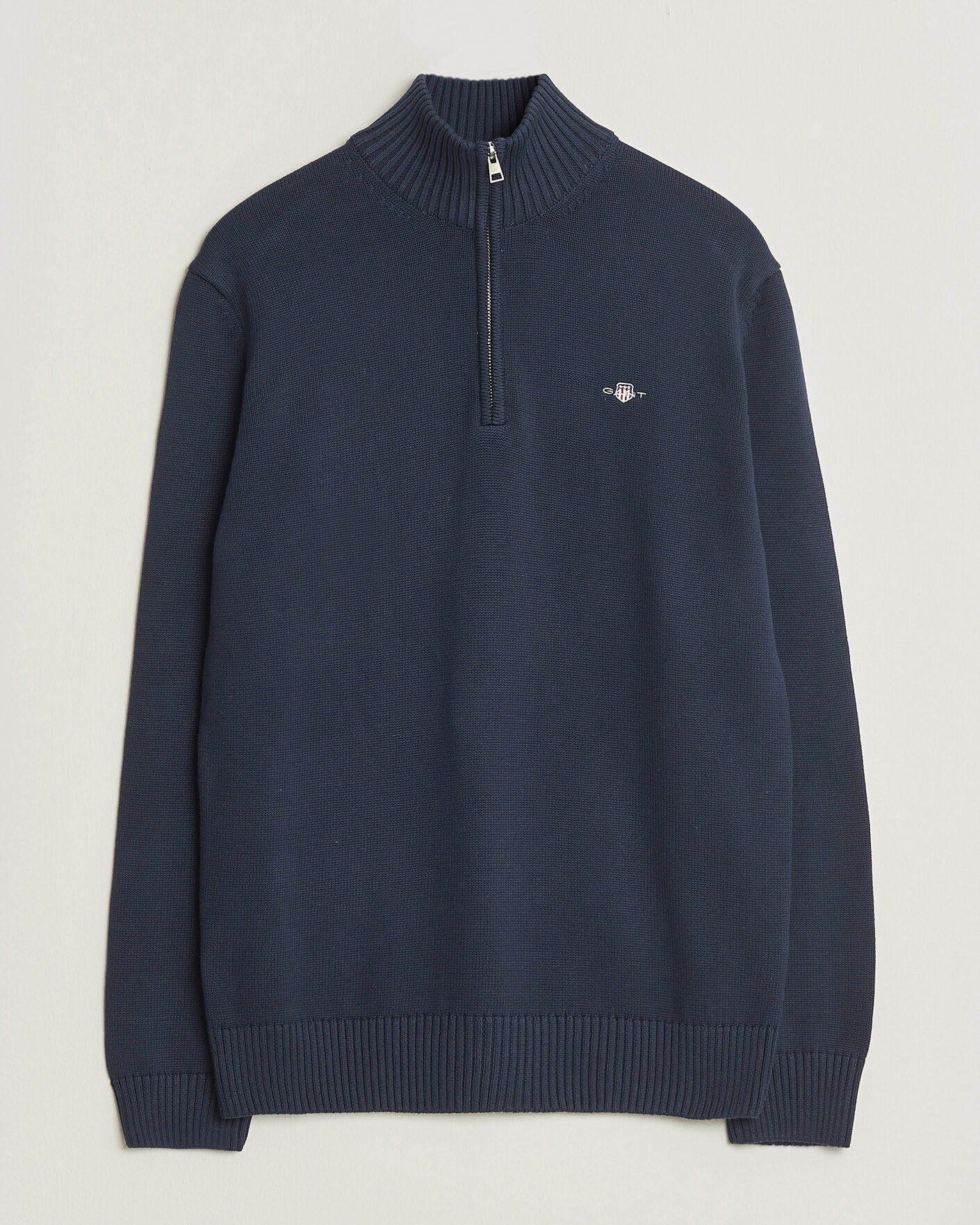 Hombres | Jerséis y prendas de punto | Gant | Casual Cotton Knitted Half Zip Evening Blue