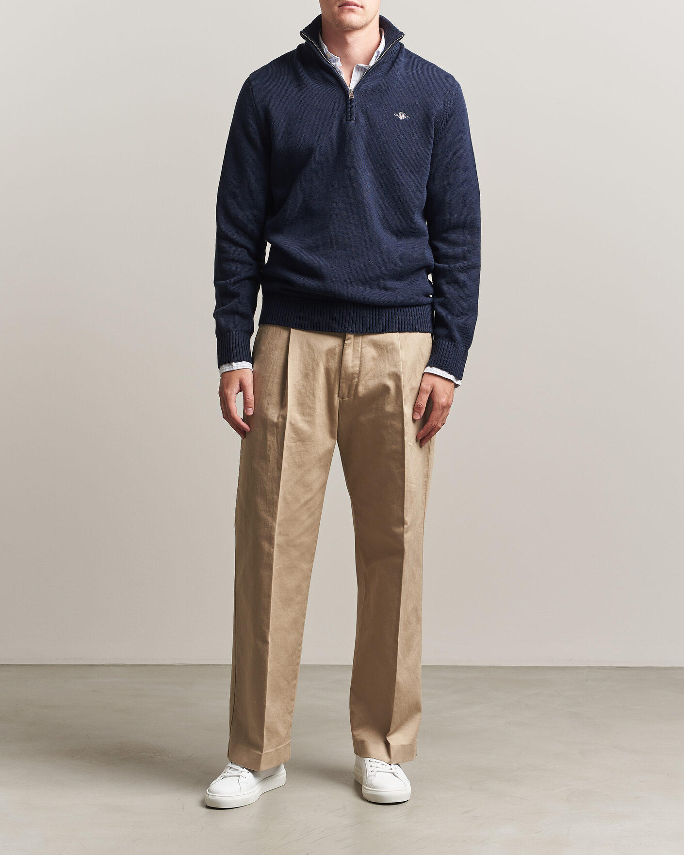 Hombres | Jerséis y prendas de punto | Gant | Casual Cotton Knitted Half Zip Evening Blue