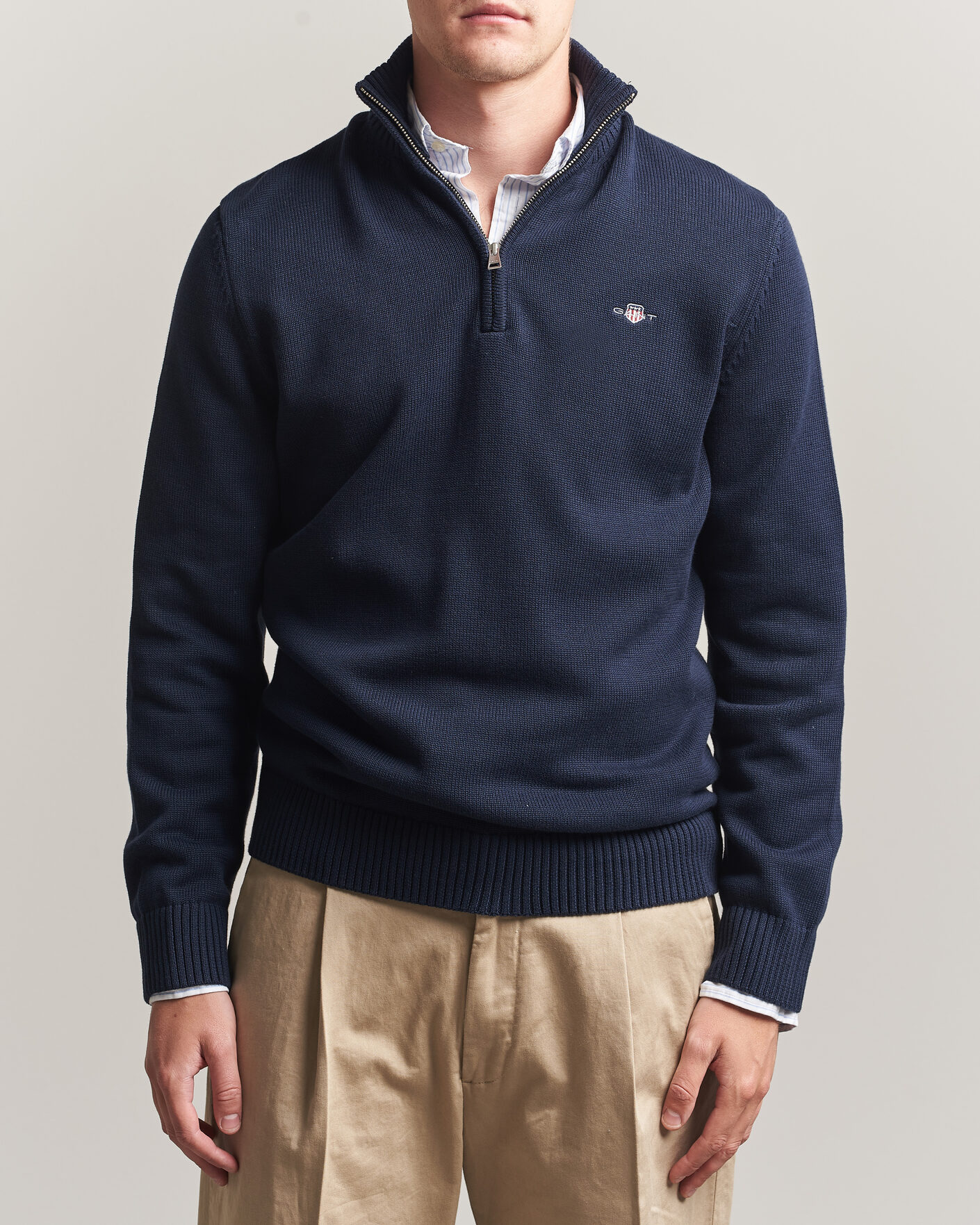 Hombres | Jerséis y prendas de punto | Gant | Casual Cotton Knitted Half Zip Evening Blue