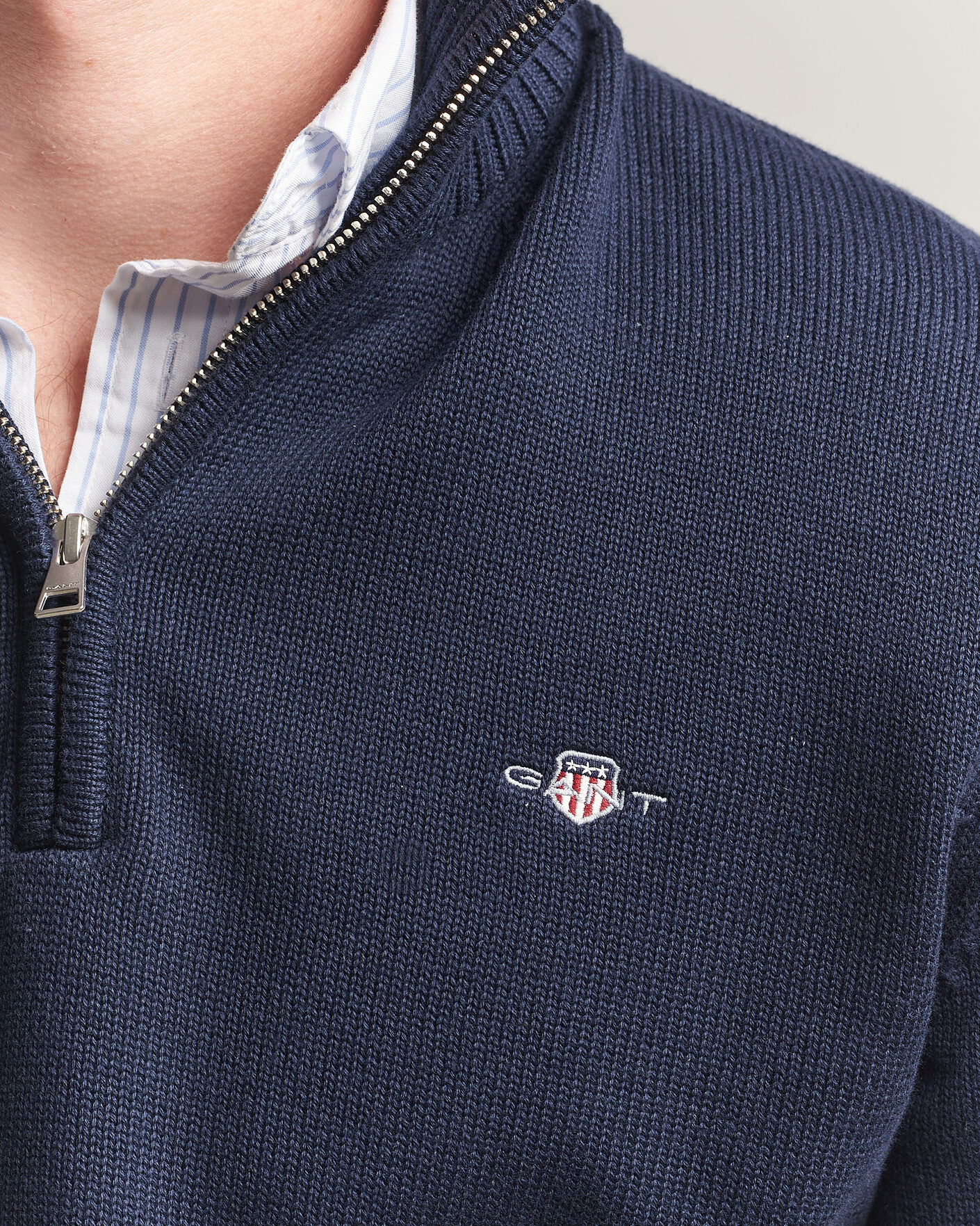 Hombres | Jerséis y prendas de punto | Gant | Casual Cotton Knitted Half Zip Evening Blue