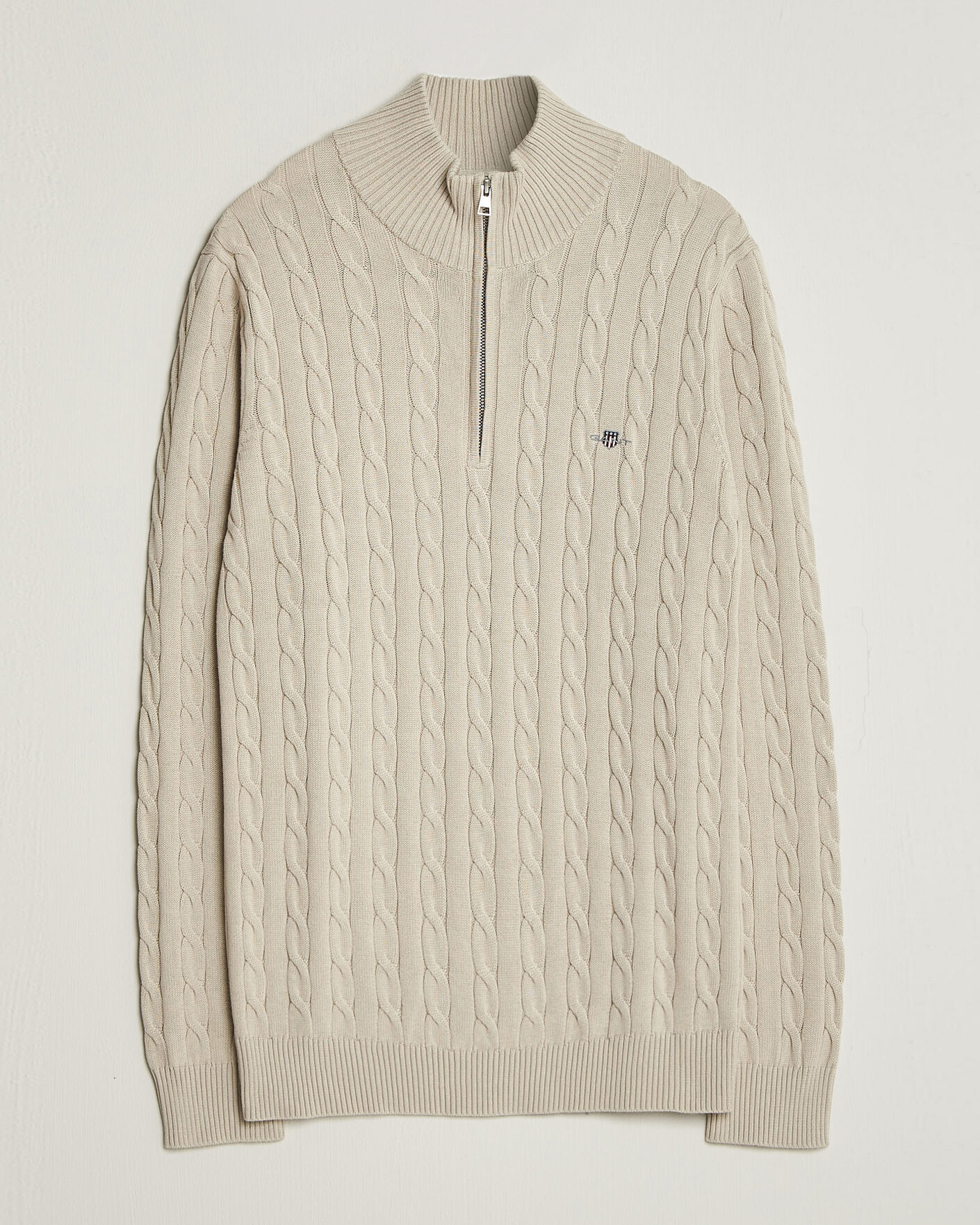 Hombres | Jerséis y prendas de punto | Gant | Cotton Cable Half Zip Clay Beige