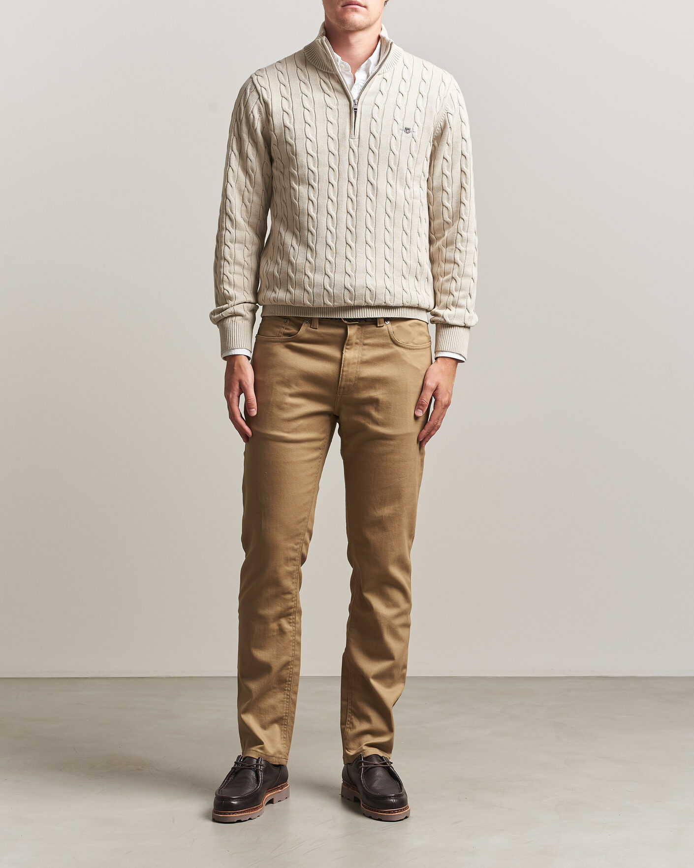Hombres | Jerséis y prendas de punto | Gant | Cotton Cable Half Zip Clay Beige