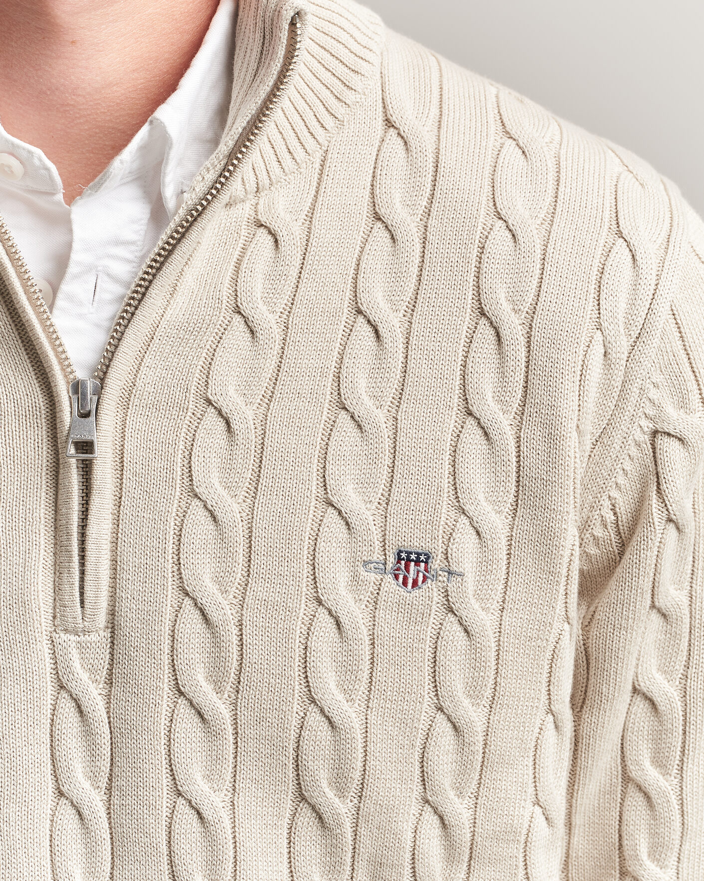 Hombres | Jerséis y prendas de punto | Gant | Cotton Cable Half Zip Clay Beige