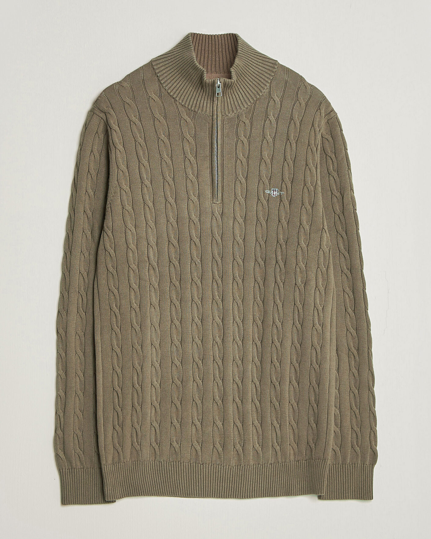 Hombres | Jerséis y prendas de punto | Gant | Cotton Cable Half Zip Faded Taupe