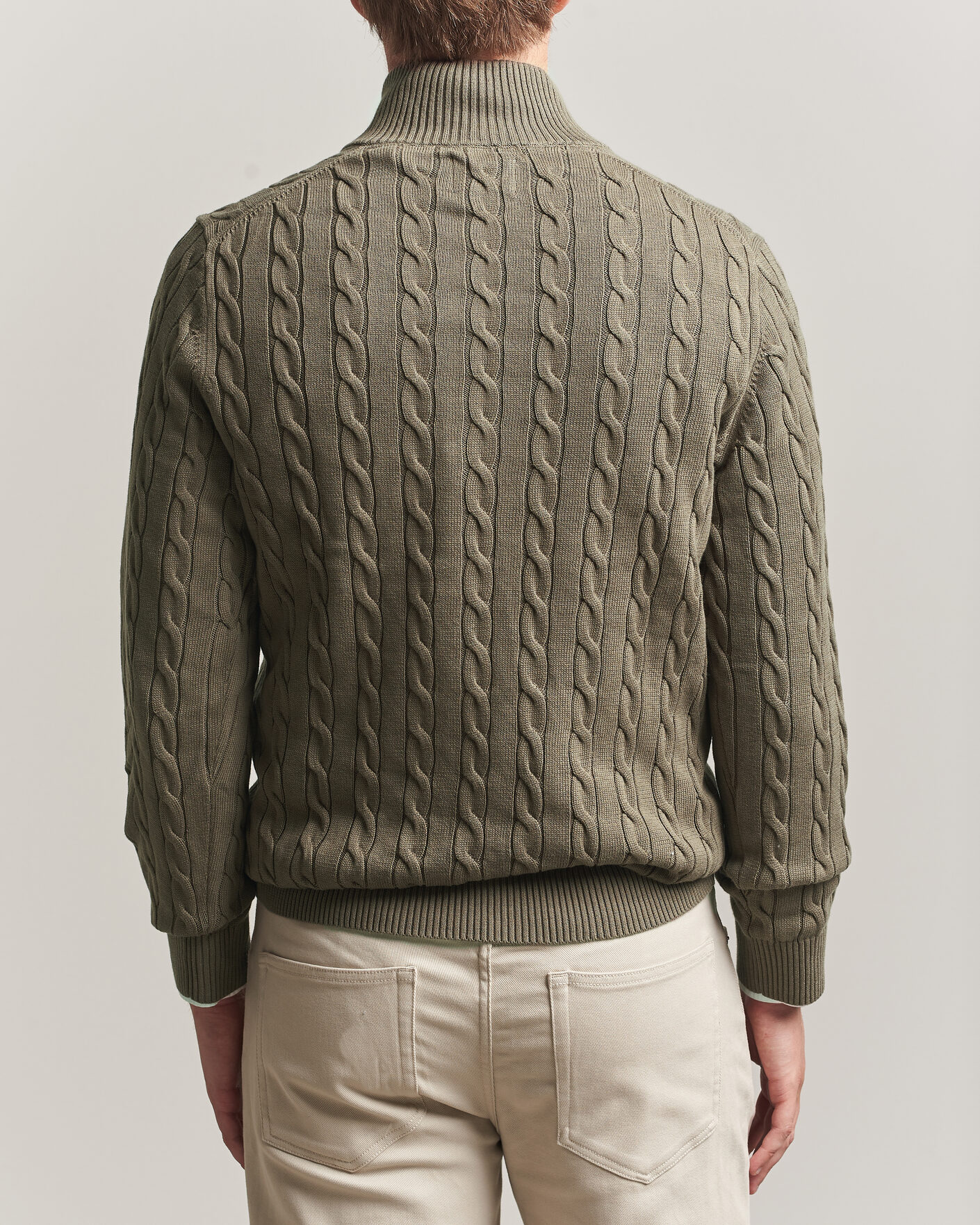 Hombres | Jerséis y prendas de punto | Gant | Cotton Cable Half Zip Faded Taupe