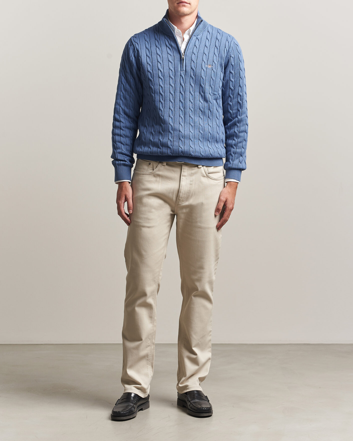 Hombres | Jerséis y prendas de punto | Gant | Cotton Cable Half Zip Blue Horizon