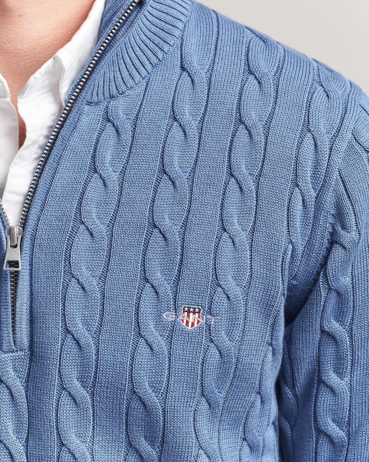 Hombres | Jerséis y prendas de punto | Gant | Cotton Cable Half Zip Blue Horizon