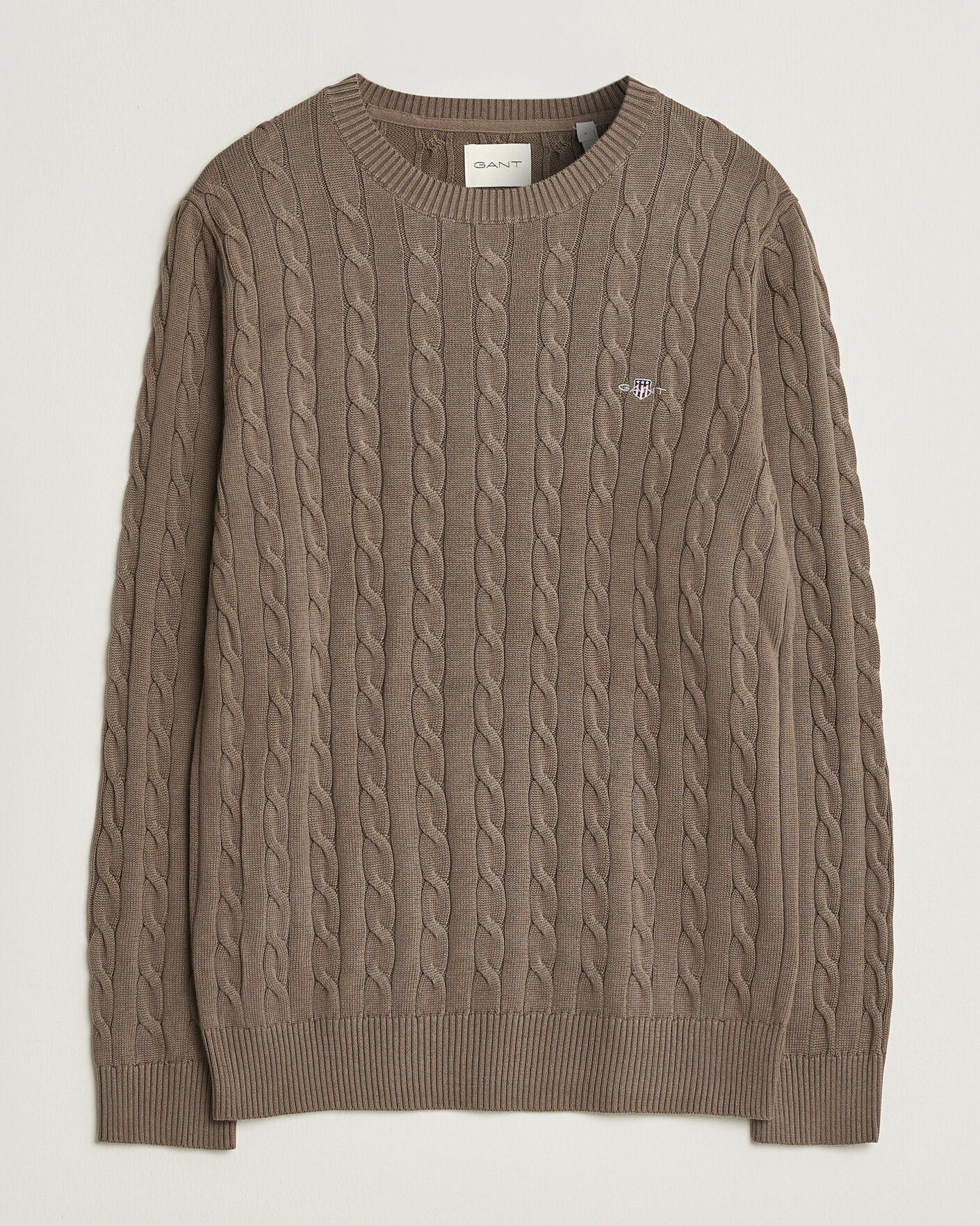 Hombres | Jerséis y prendas de punto | Gant | Cotton Cable Crew Neck Faded Taupe