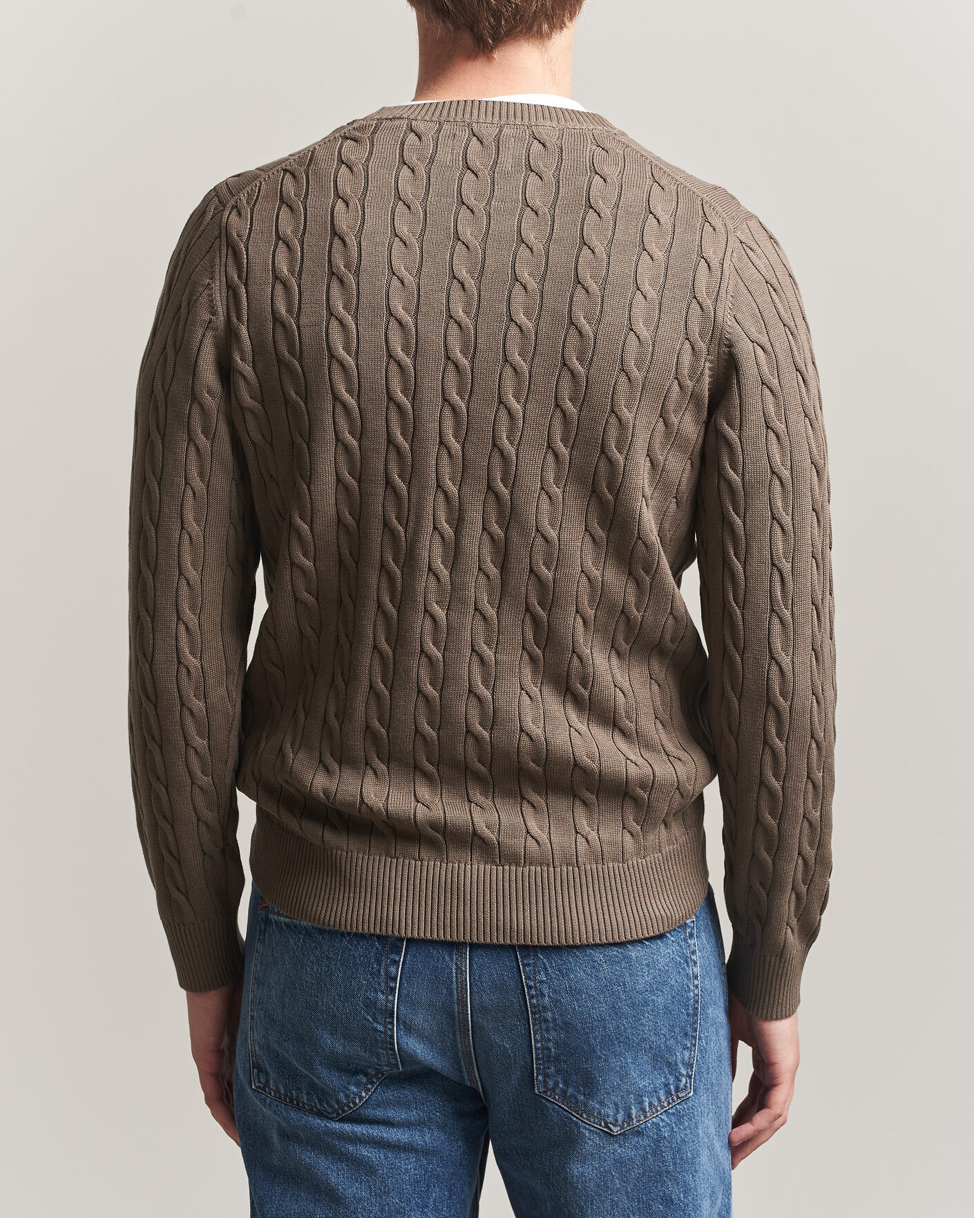 Hombres | Jerséis y prendas de punto | Gant | Cotton Cable Crew Neck Faded Taupe