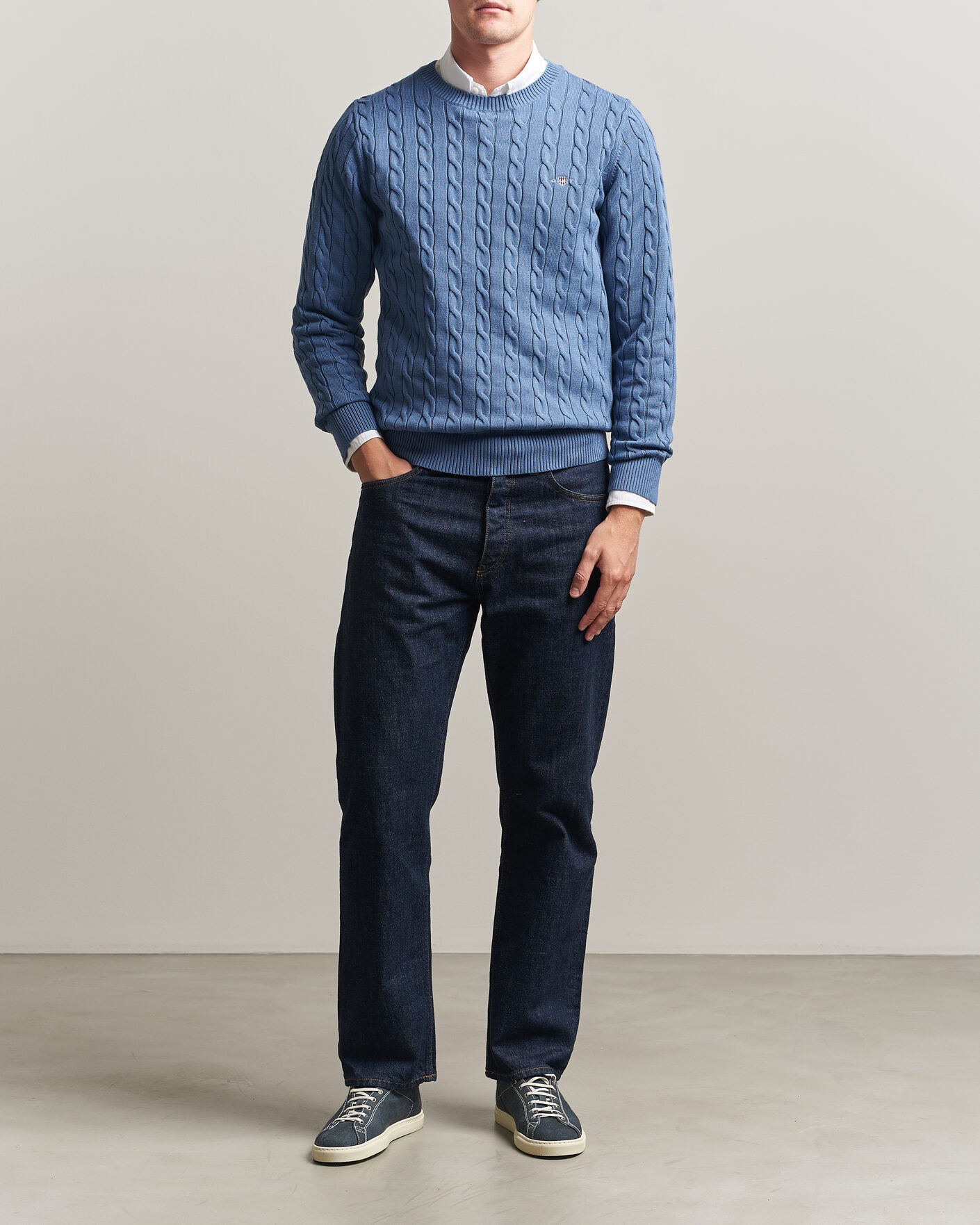 Hombres | Jerséis y prendas de punto | Gant | Cotton Cable Crew Neck Blue Horizon