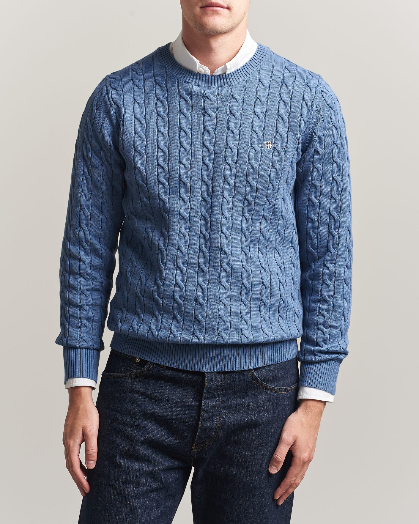 Hombres | Jerséis y prendas de punto | Gant | Cotton Cable Crew Neck Blue Horizon