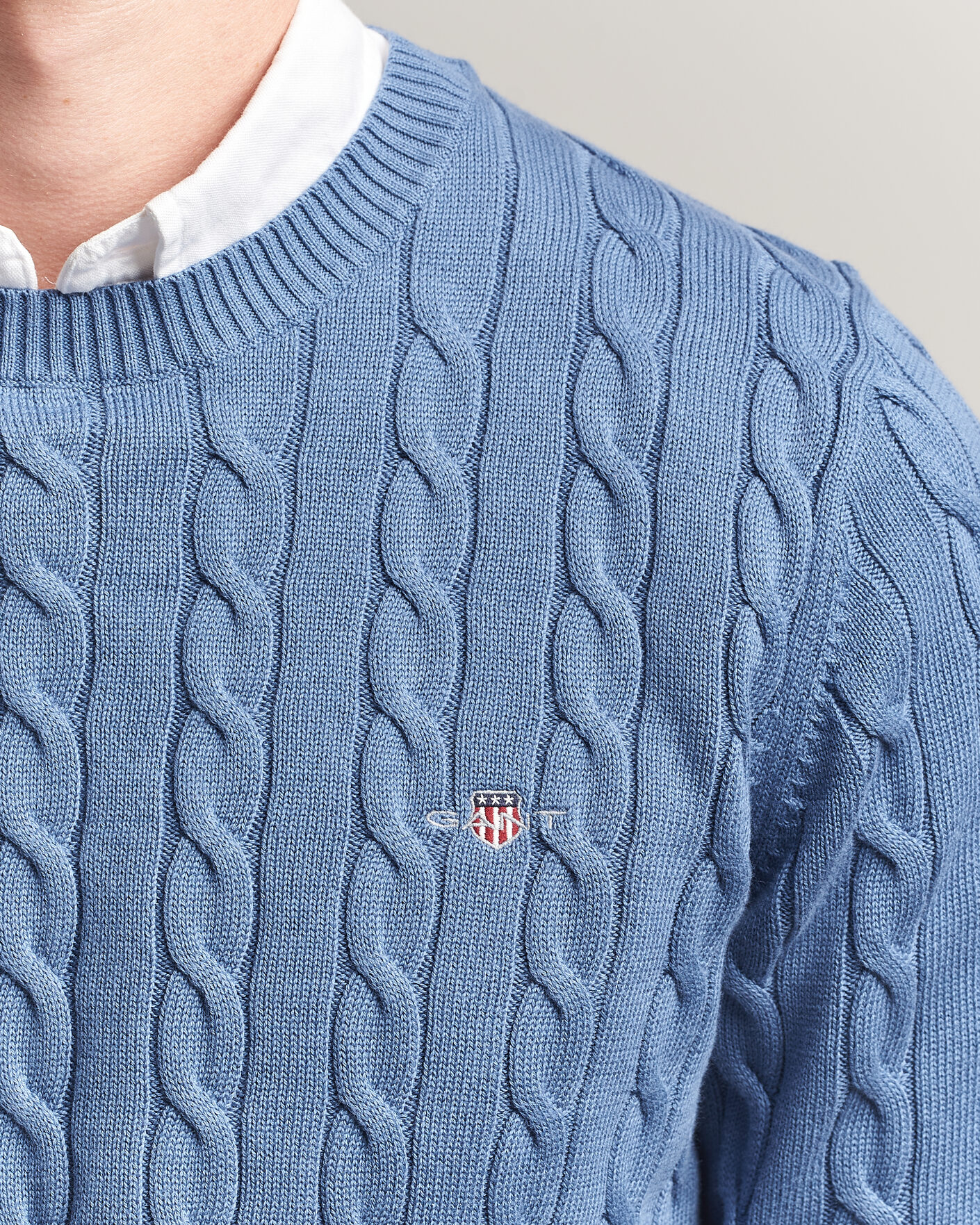 Hombres | Jerséis y prendas de punto | Gant | Cotton Cable Crew Neck Blue Horizon