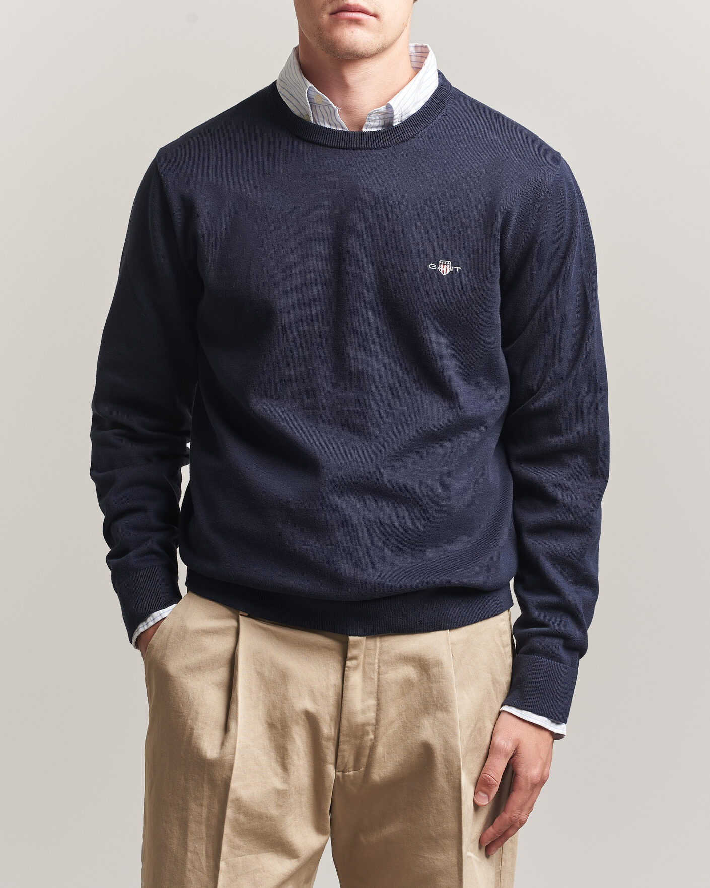 Hombres | Jerséis y prendas de punto | Gant | Classic Cotton Crew Neck Evening Blue