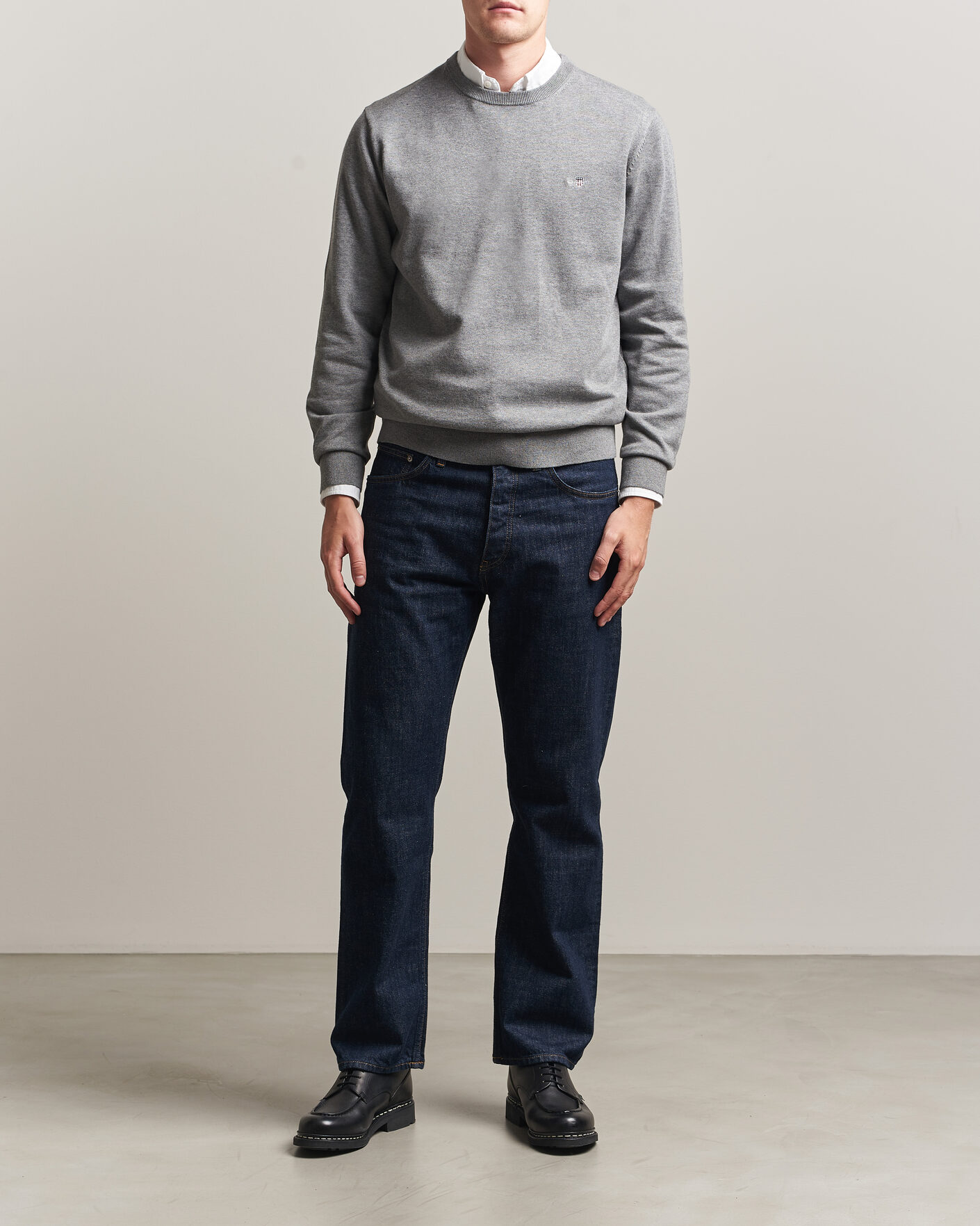 Hombres | Jerséis y prendas de punto | Gant | Classic Cotton Crew Neck Dark Grey Melange