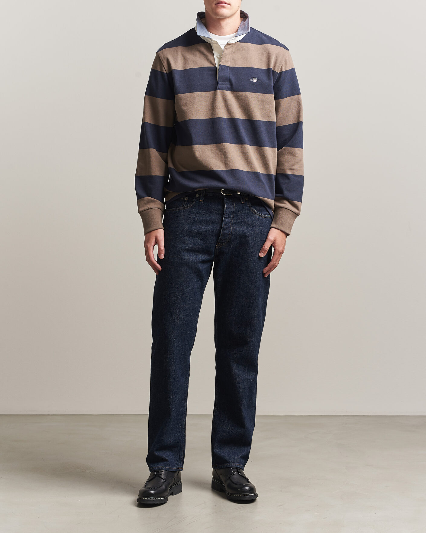 Hombres | Jerséis y prendas de punto | Gant | Chambray Barstriped Rugger Faded Taupe