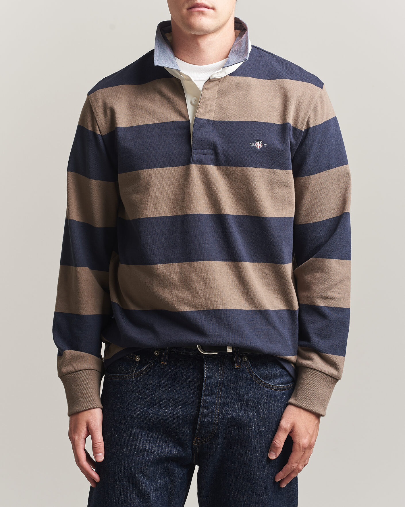 Hombres | Jerséis y prendas de punto | Gant | Chambray Barstriped Rugger Faded Taupe