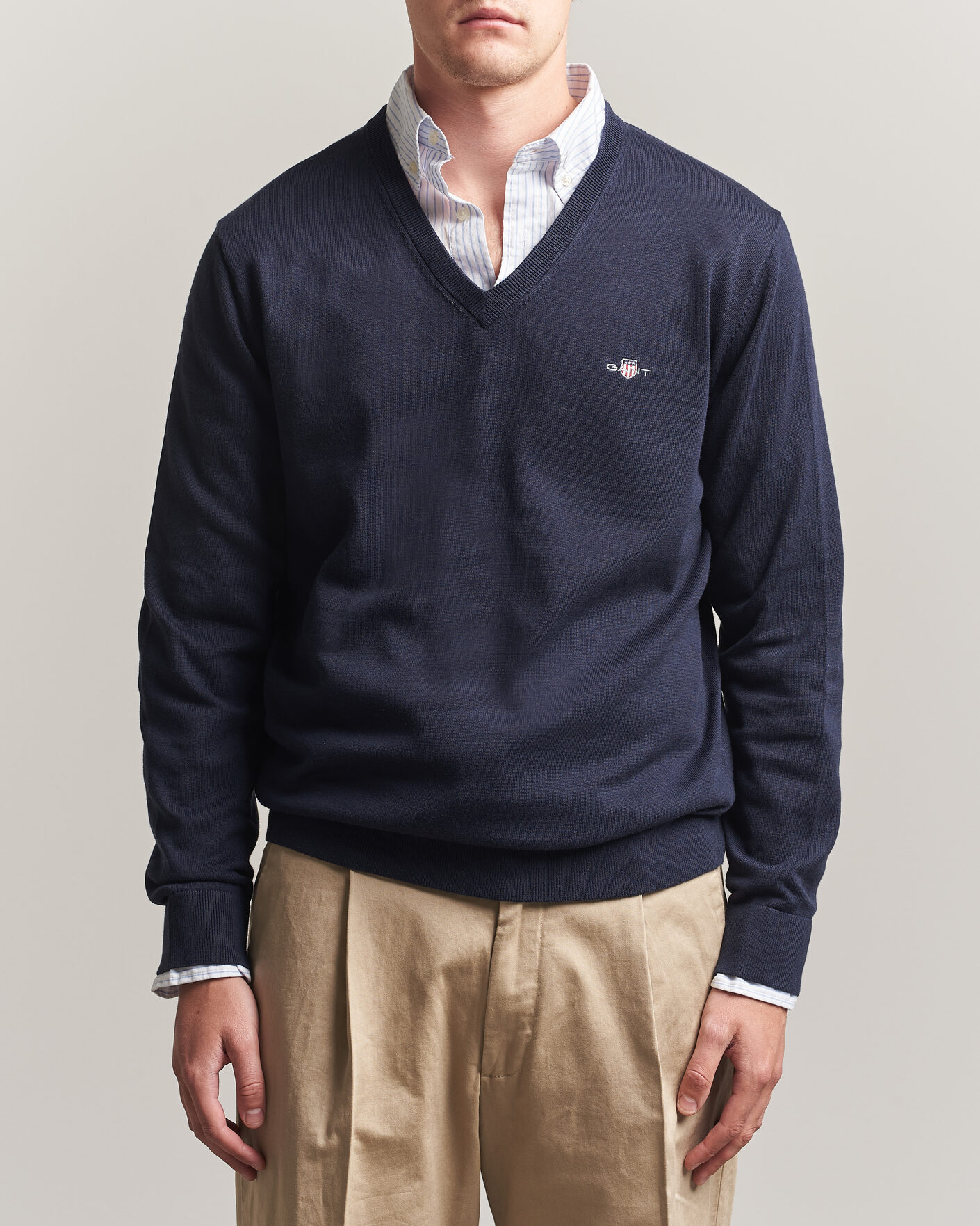 Hombres | Jerséis y prendas de punto | Gant | Classic Cotton V-Neck Evening Blue