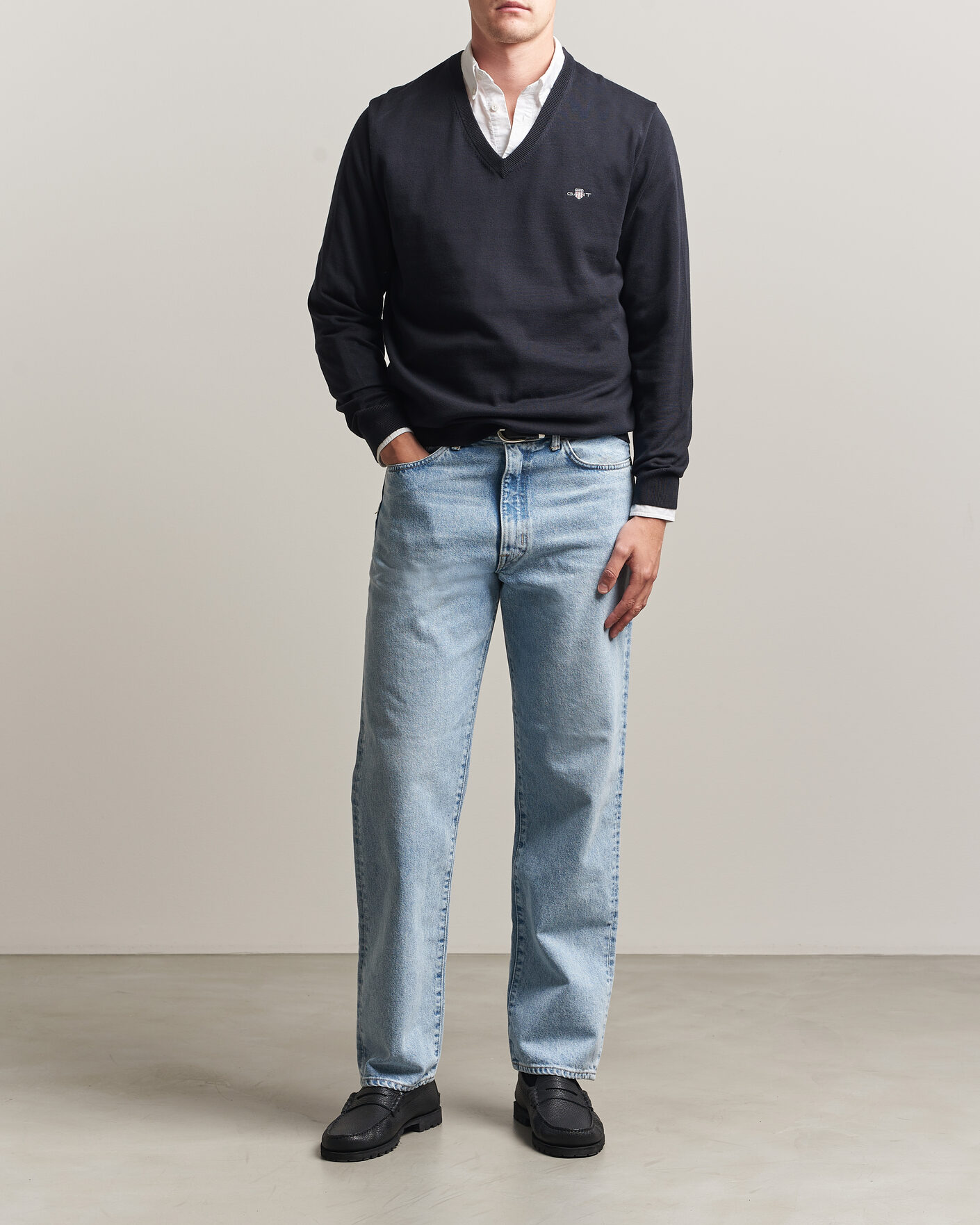 Hombres | Jerséis y prendas de punto | Gant | Classic Cotton V-Neck Black