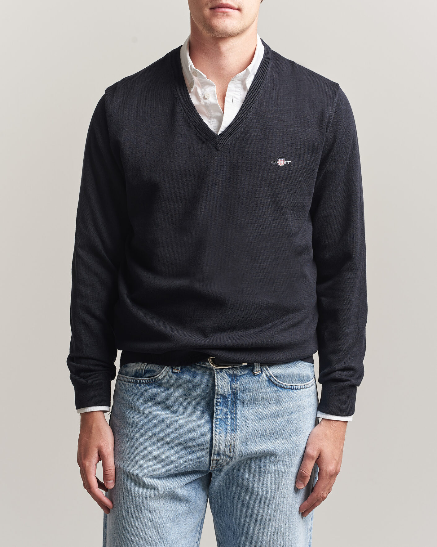 Hombres | Jerséis y prendas de punto | Gant | Classic Cotton V-Neck Black
